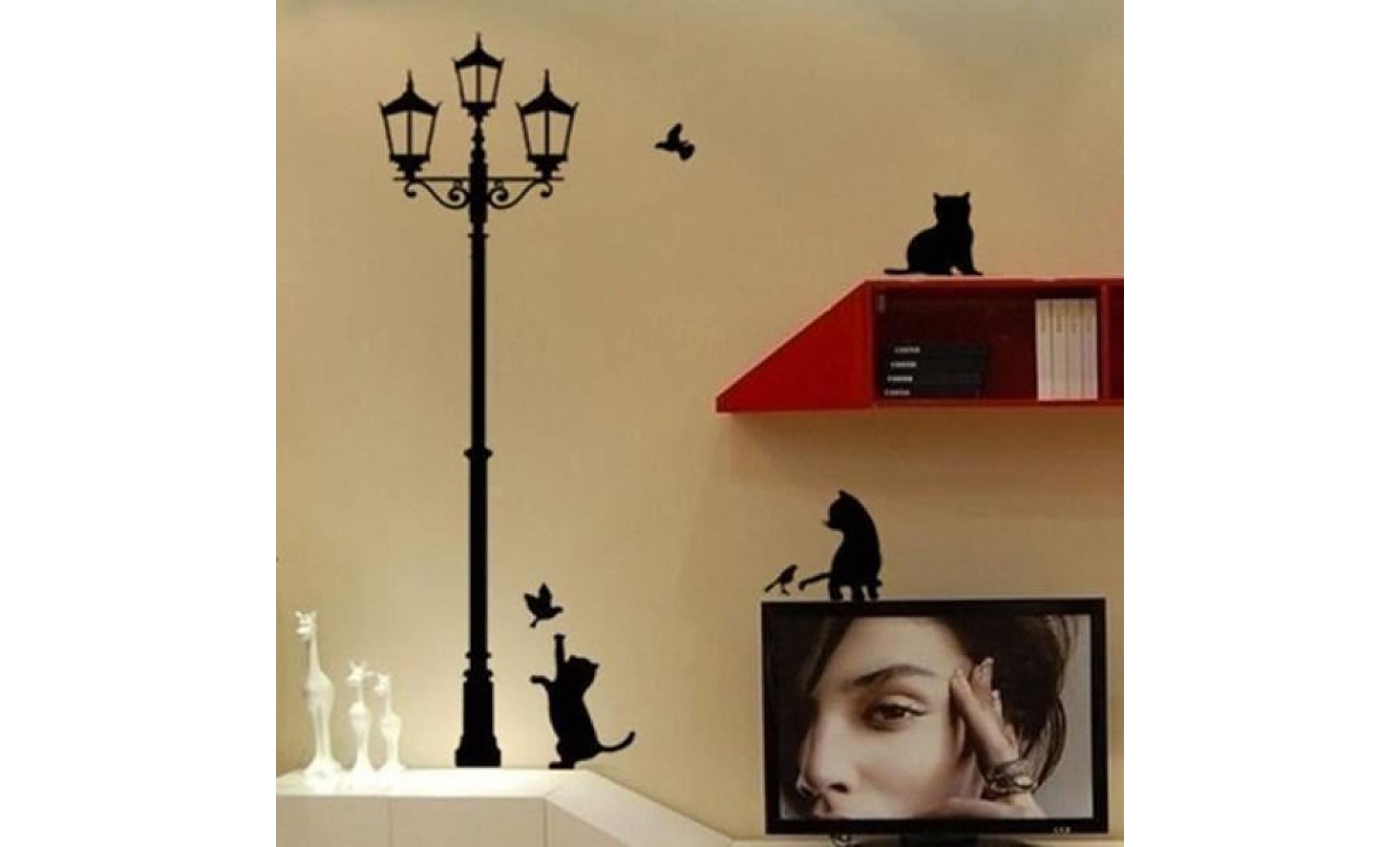 sticker mural lampadaire chats pas cher