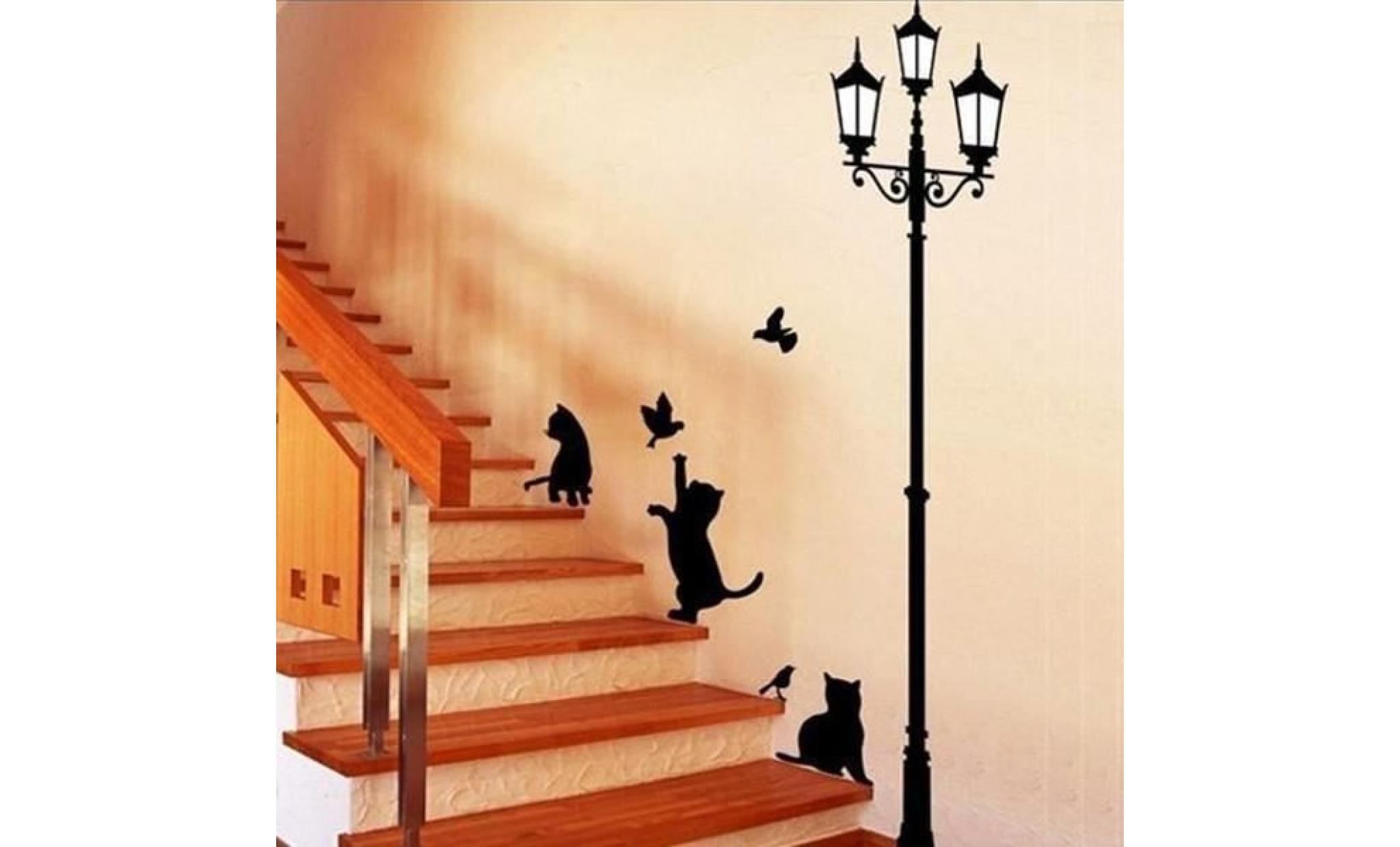 sticker mural lampadaire chats pas cher