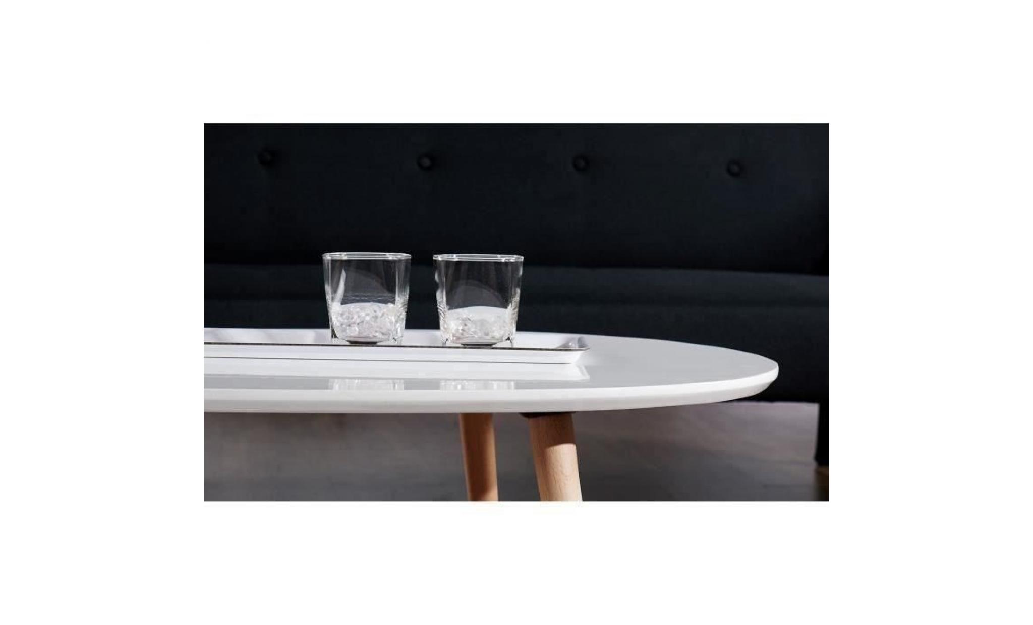 stone table basse ovale scandinave blanc laqué   l 98 x l 61 cm pas cher