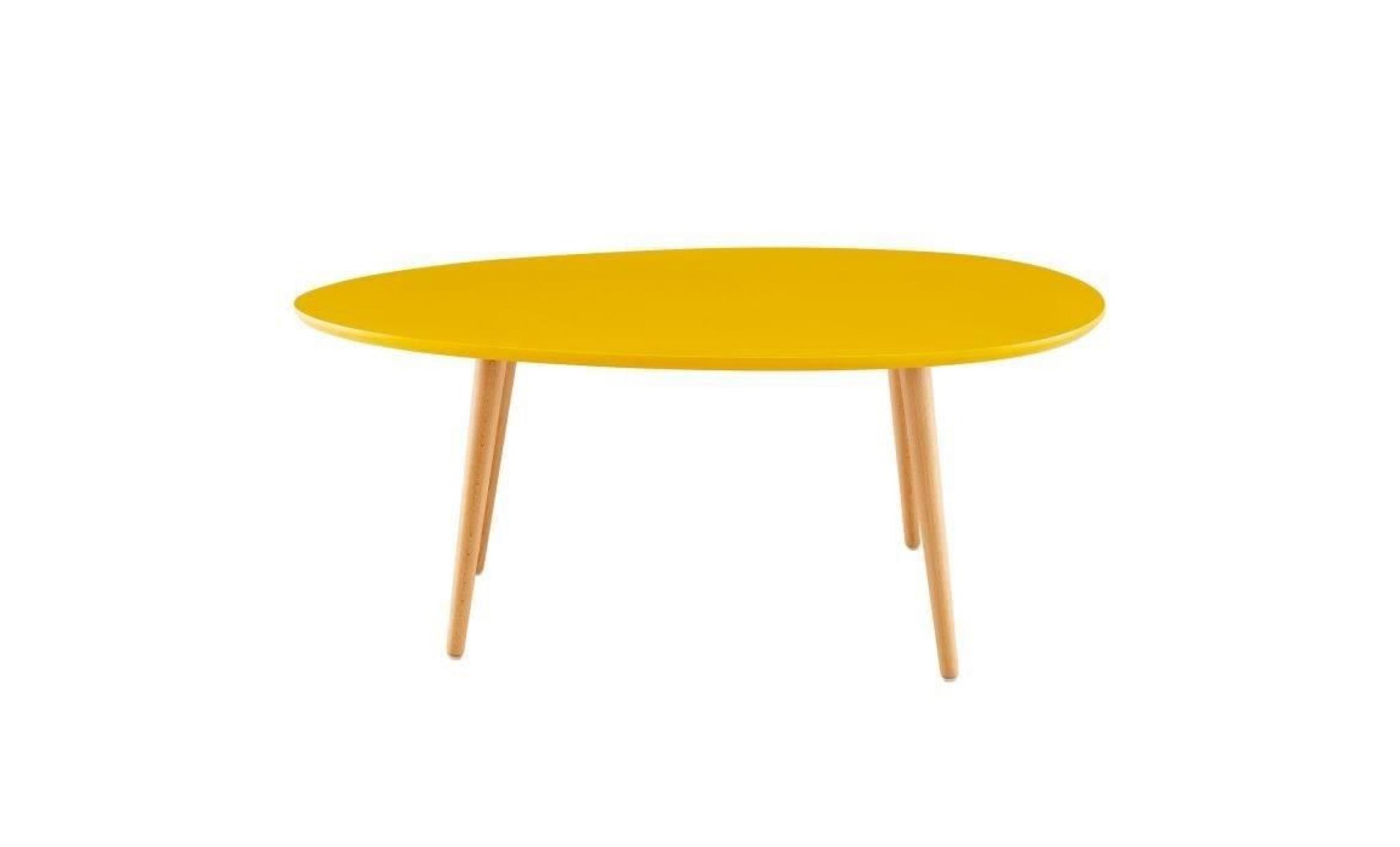 stone table basse ovale scandinave jaune moutarde laqué   l 98 x l 61 cm