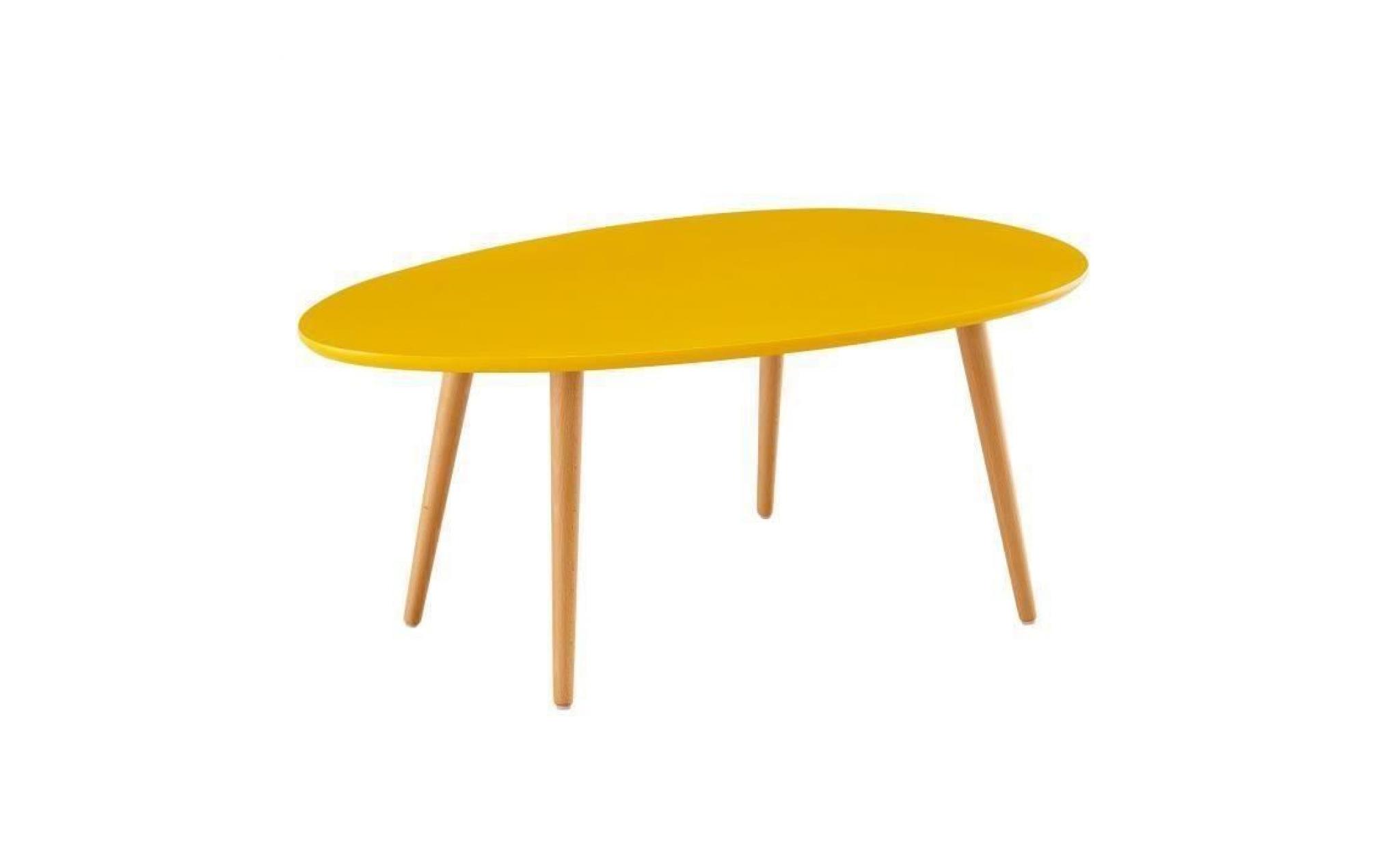 stone table basse ovale scandinave jaune moutarde laqué   l 98 x l 61 cm pas cher