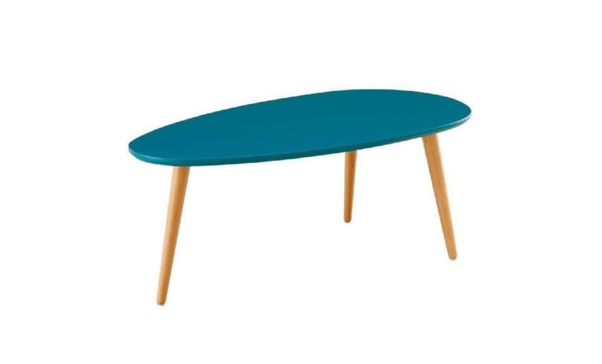 stone table basse ovale scandinave bleu paon laqué   l 88 x l 48 cm