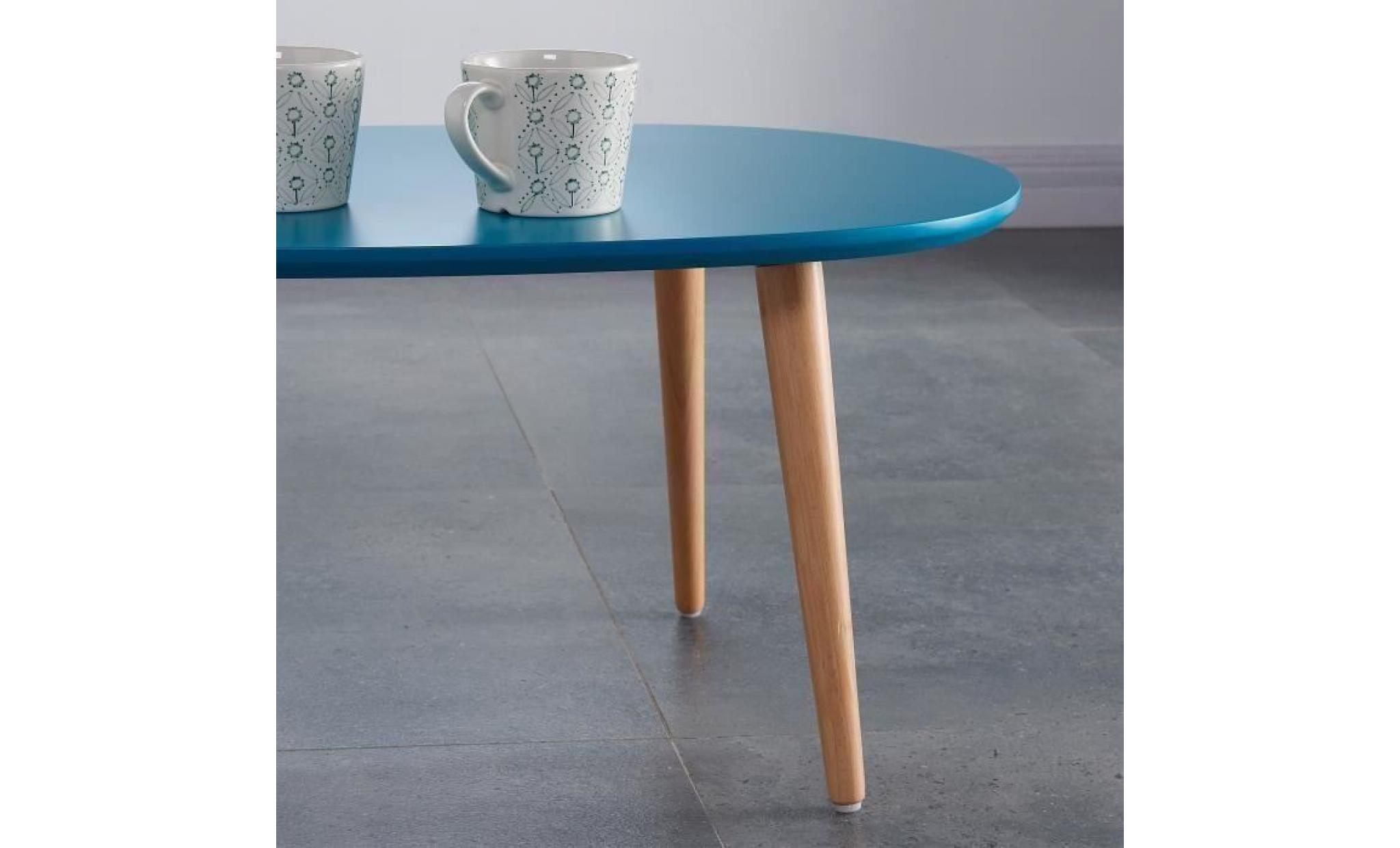 stone table basse ovale scandinave bleu paon laqué   l 88 x l 48 cm pas cher
