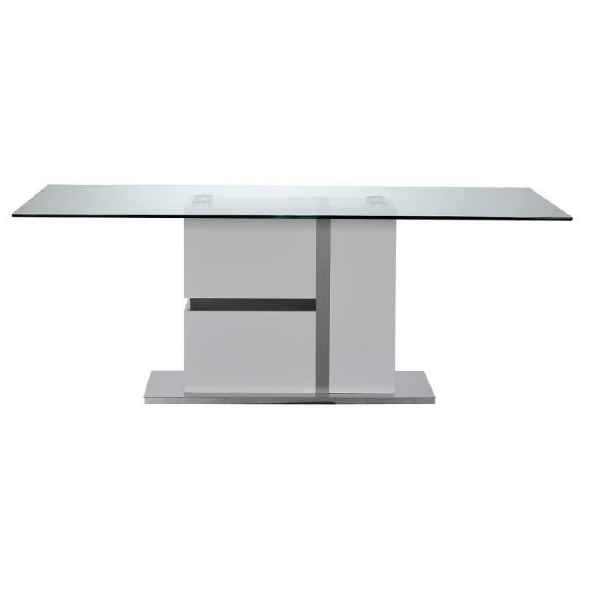 LINEANCE Table à manger 200x100 cm avec éclairage LED laquée blanc pas cher