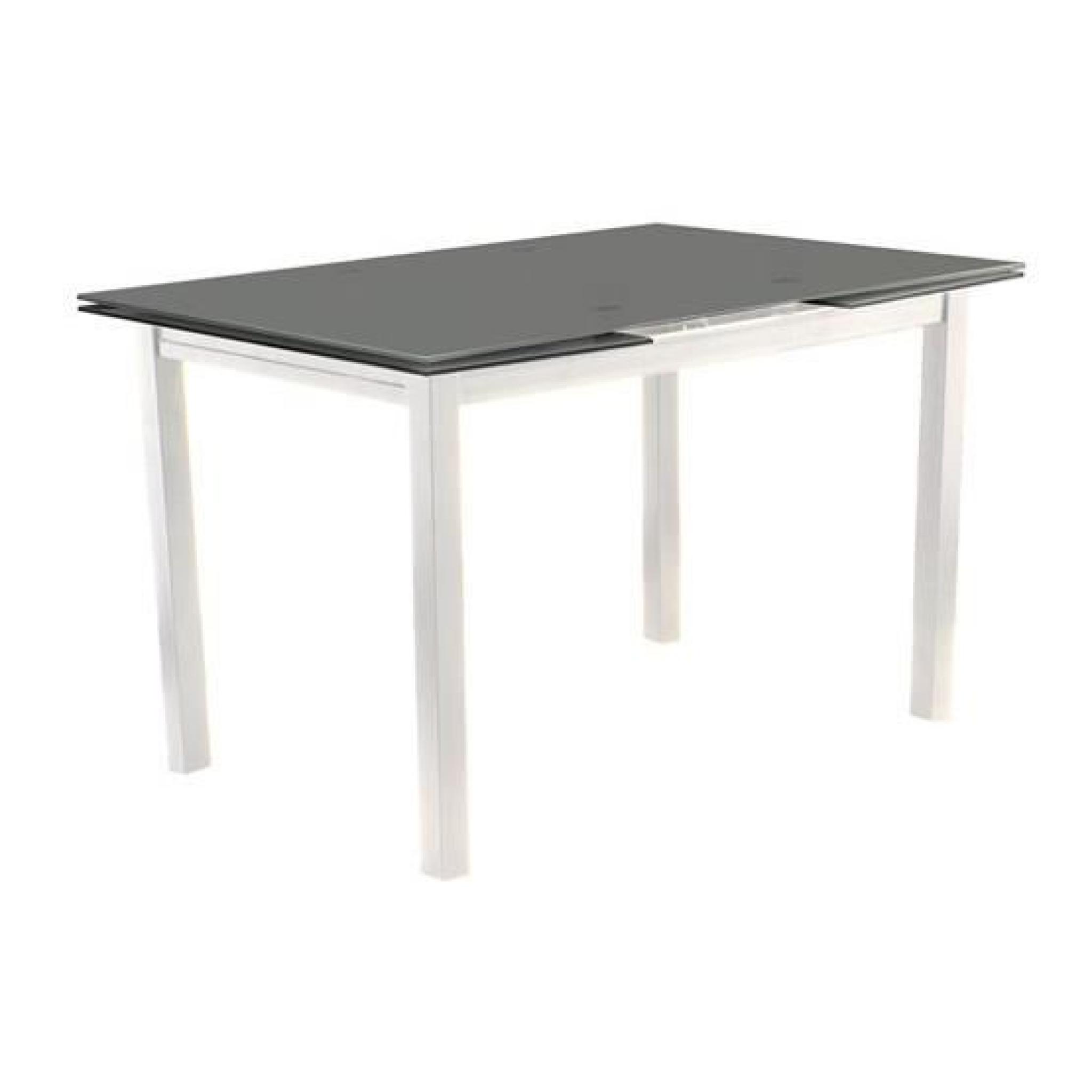 STUM Table Extensible 2 allonges. Plateau verre sablé Gris. Blanc et Verre Sablé    pas cher