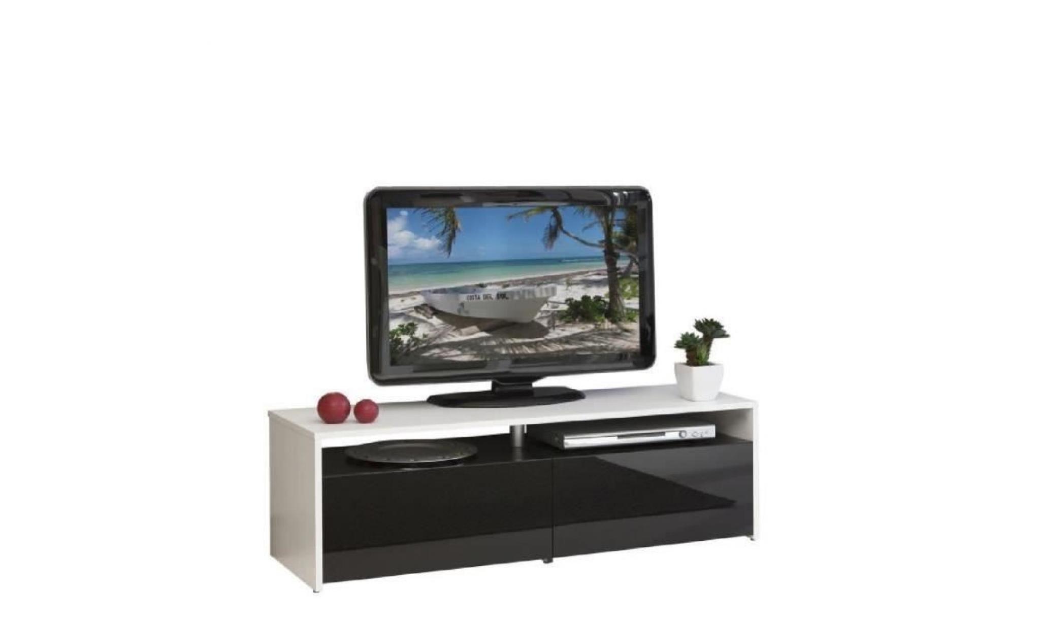 sun meuble tv contemporain blanc et noir laqué + façades laquées   l 120 cm
