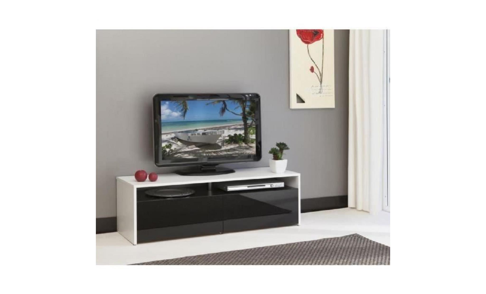 sun meuble tv contemporain blanc et noir laqué + façades laquées   l 120 cm pas cher