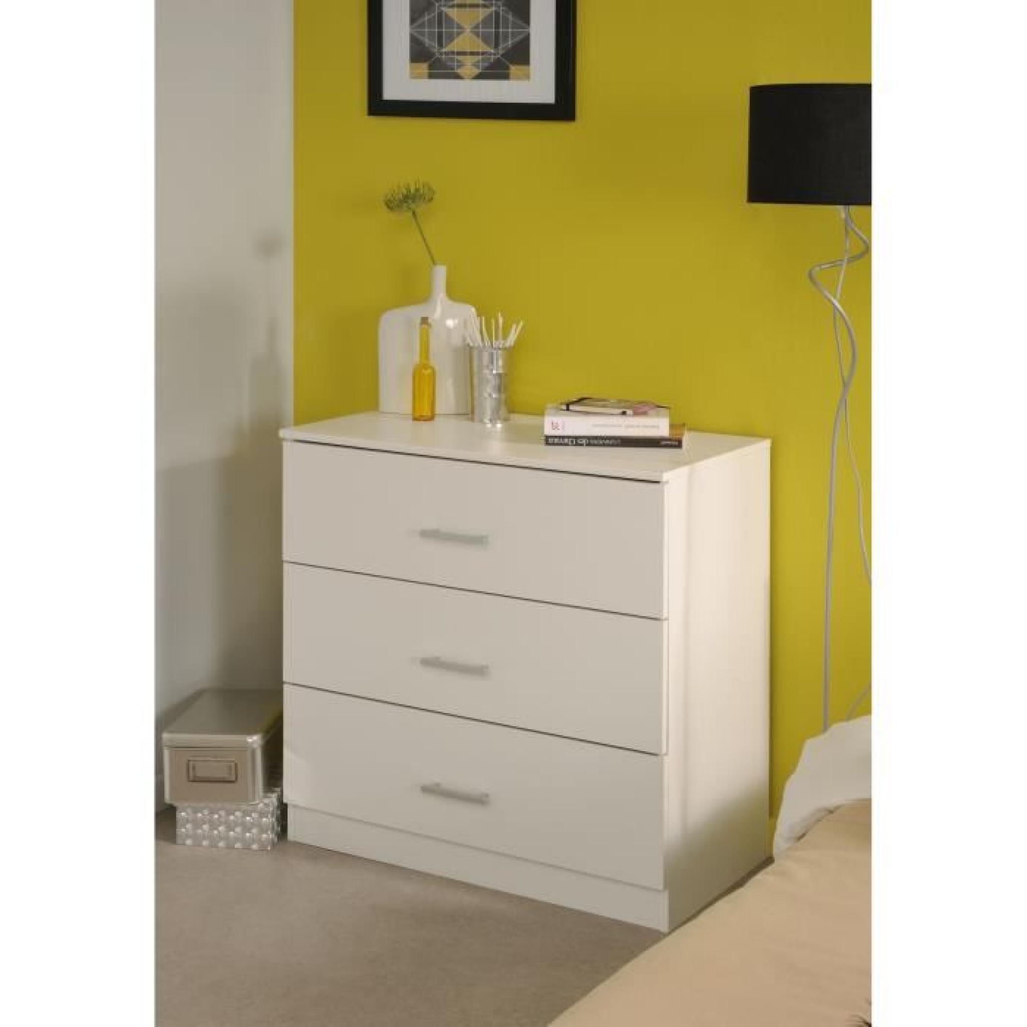SUNY Commode 3 tiroirs 77 cm blanche