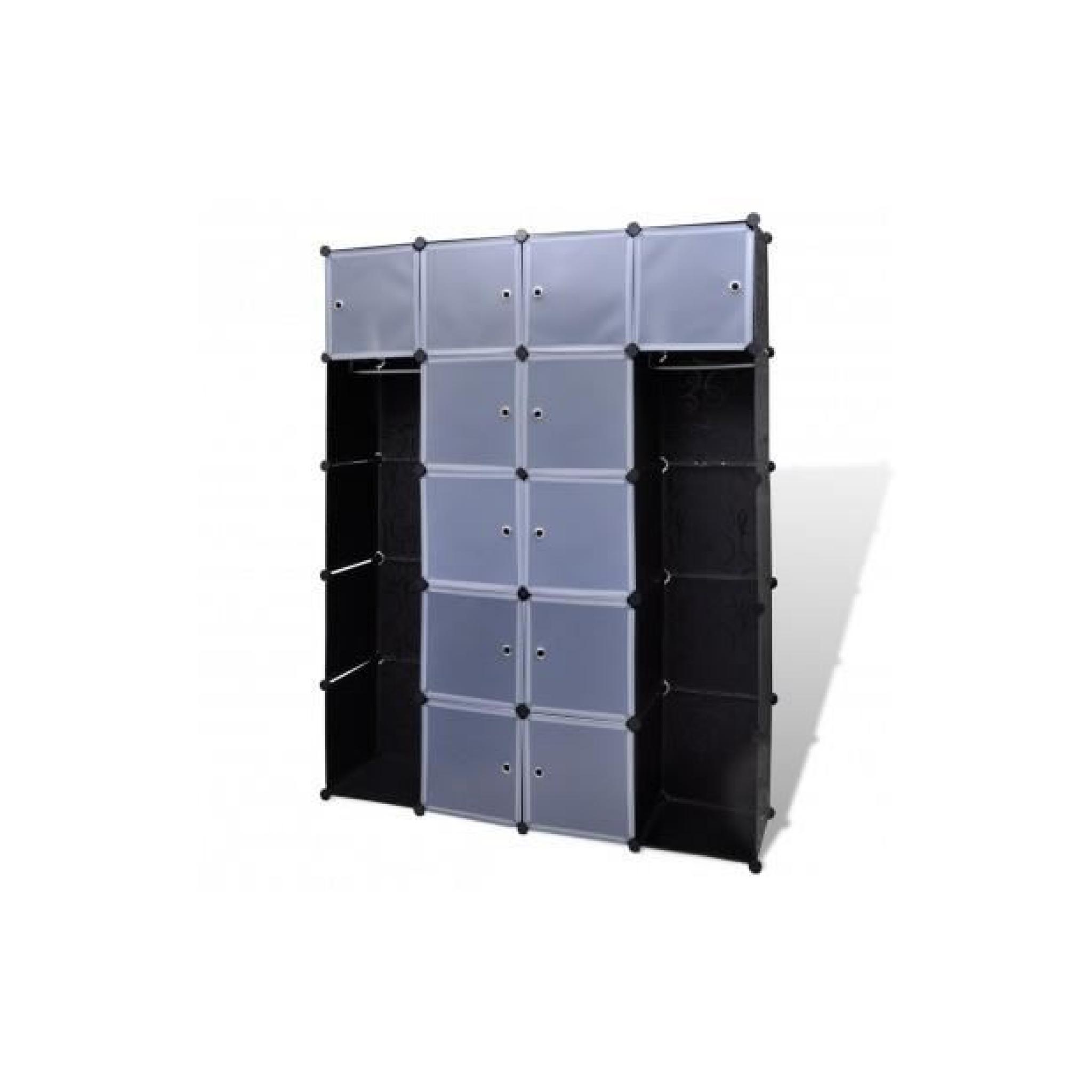 Superbe Cabinet modulable noir et blanc avec 20 compartiments 37 x 150 x 190 cm  pas cher