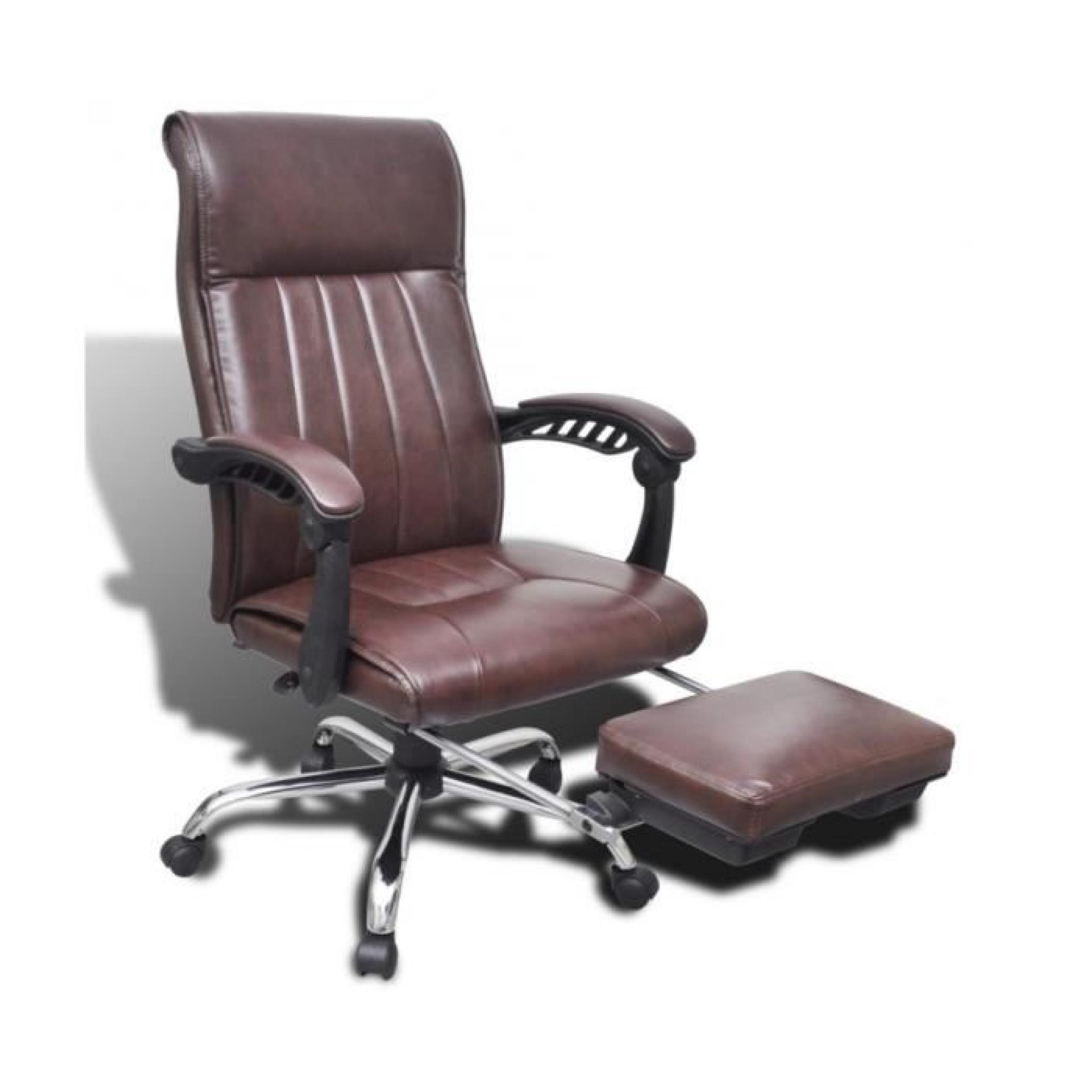 Superbe Chaise de bureau en cuir artificiel marron avec repose-pieds réglable 