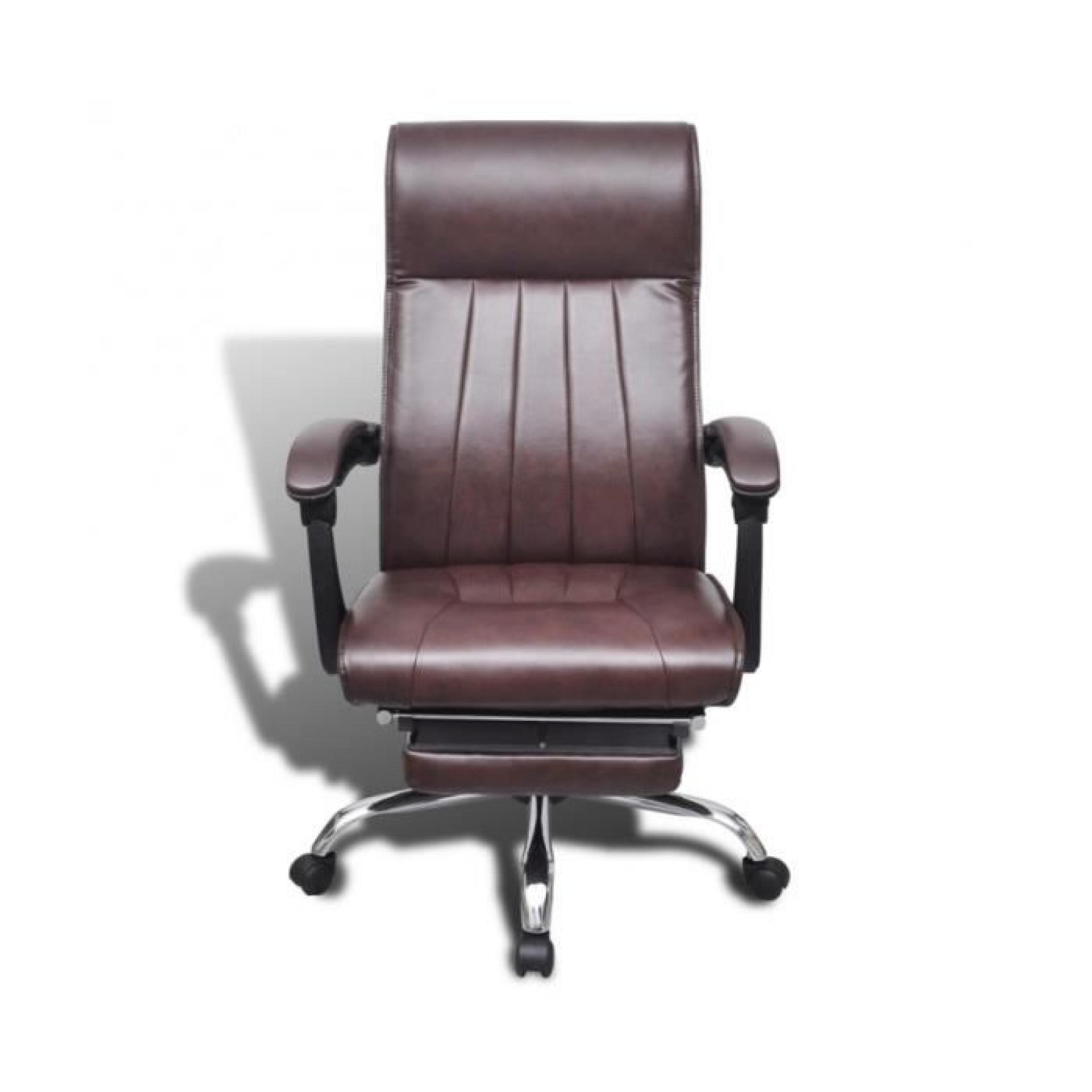 Superbe Chaise de bureau en cuir artificiel marron avec repose-pieds réglable  pas cher