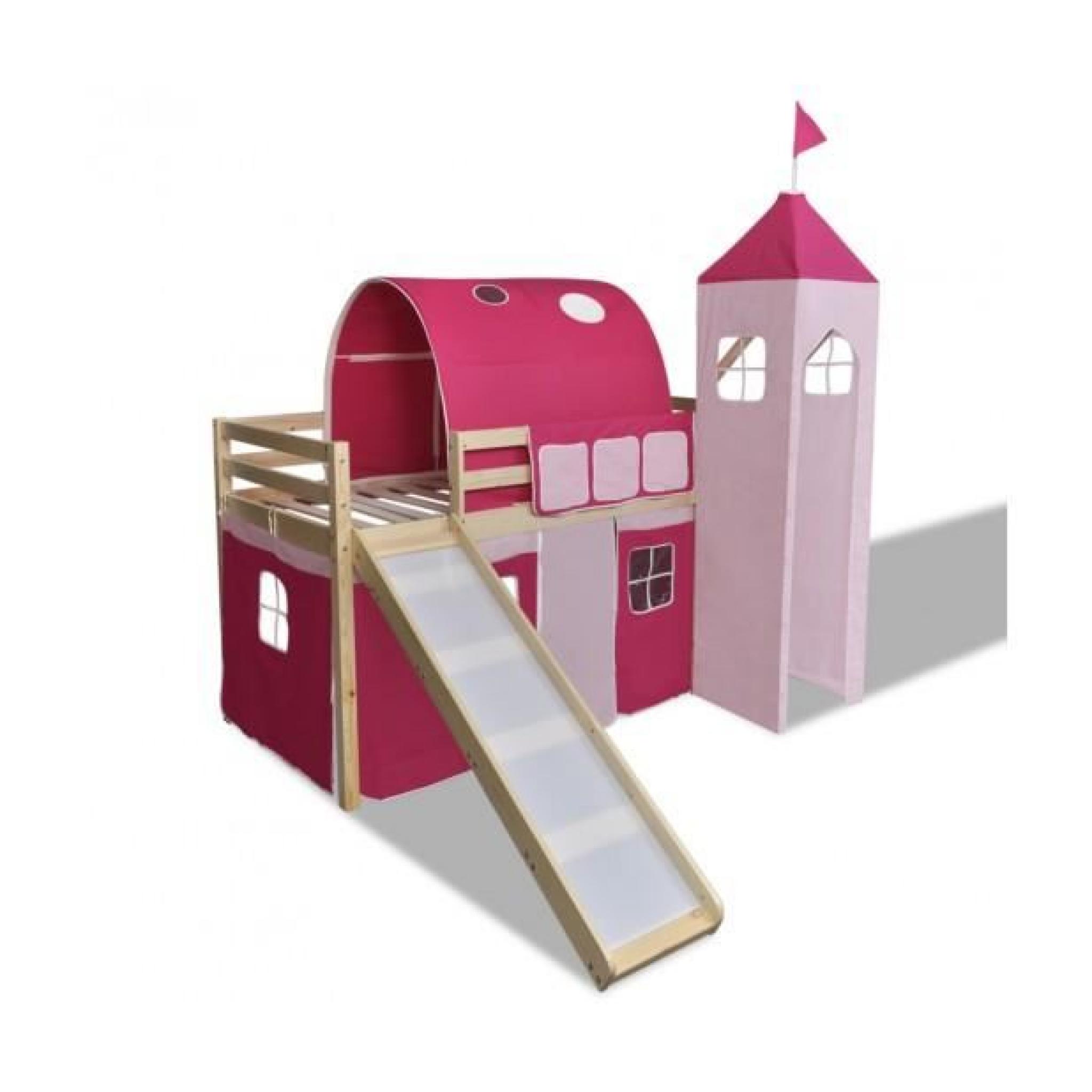 Superbe Lit mezzanine avec échelle toboggan rose-château princesse 