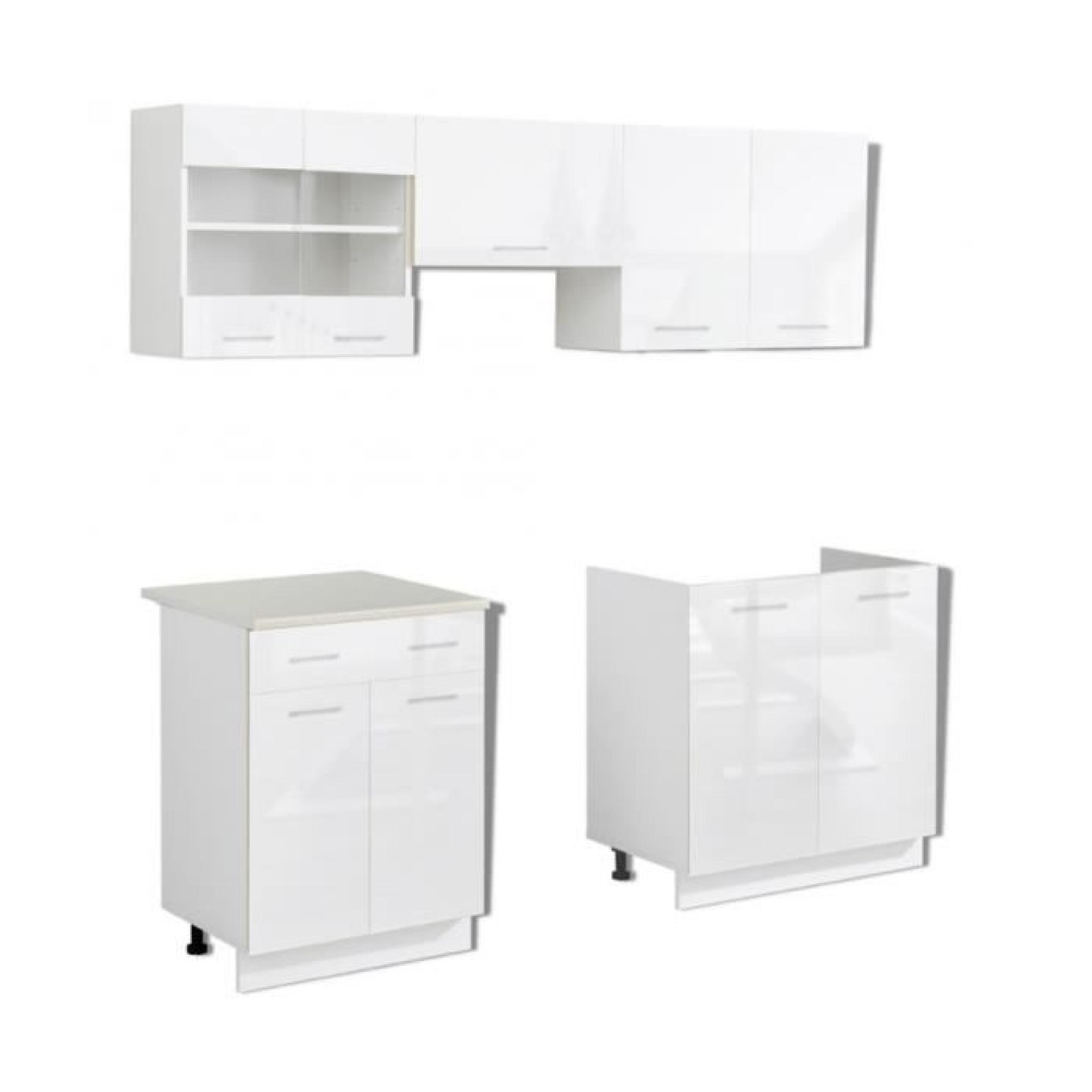 Superbe Set de 5 meubles de cuisine blanc brillant 200 cm  pas cher