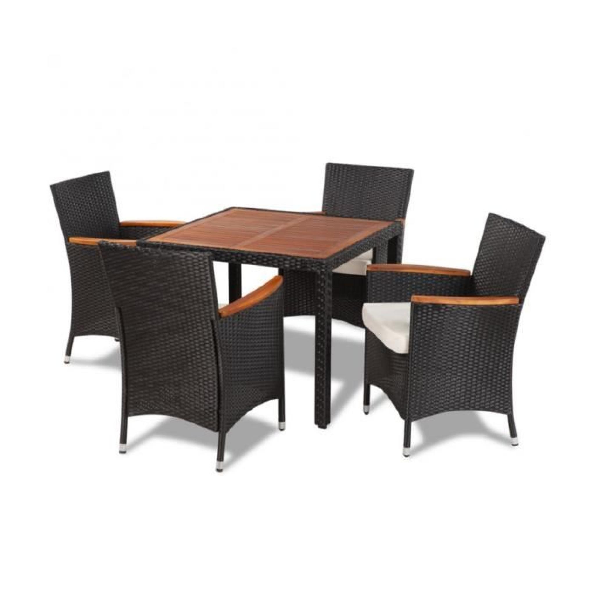 Superbe Table à manger avec plateau en bois et 4 chaises en polyrotin  pas cher