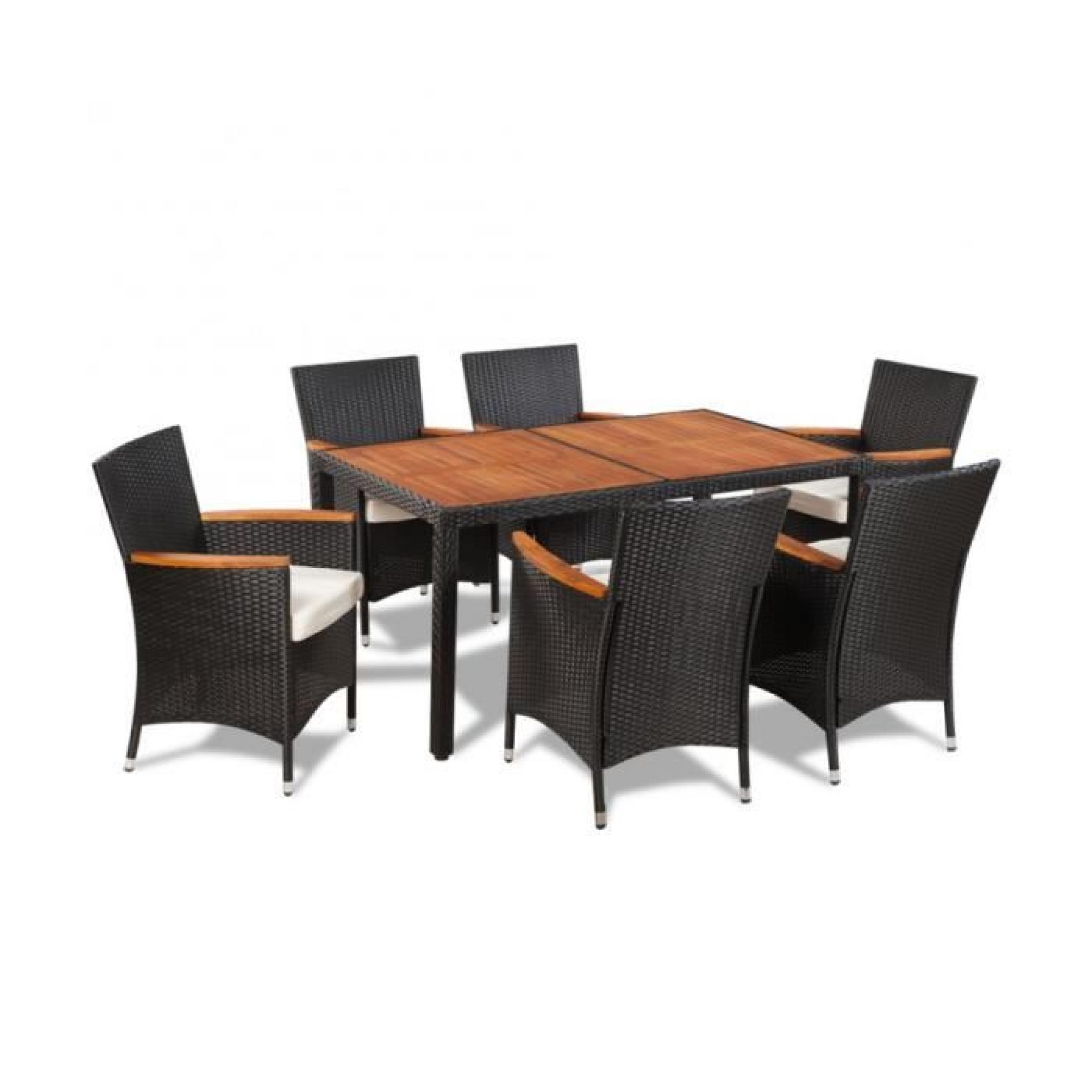 Superbe Table à manger avec plateau en bois et 6 chaises en polyrotin  pas cher