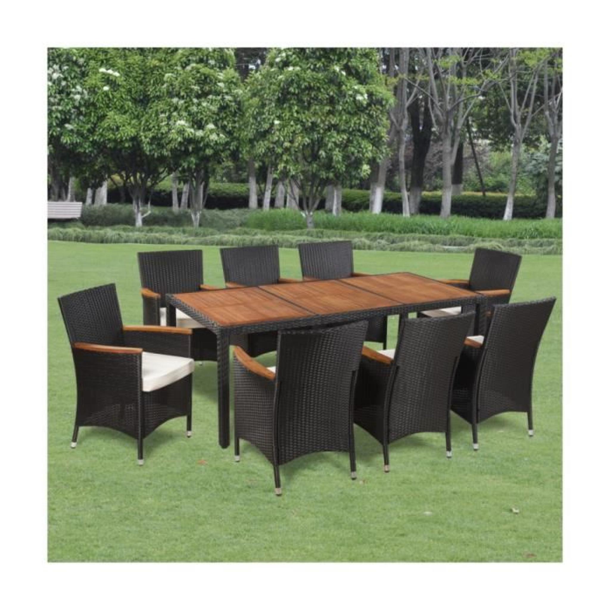 Superbe Table à manger avec plateau en bois et 8 chaises en polyrotin 