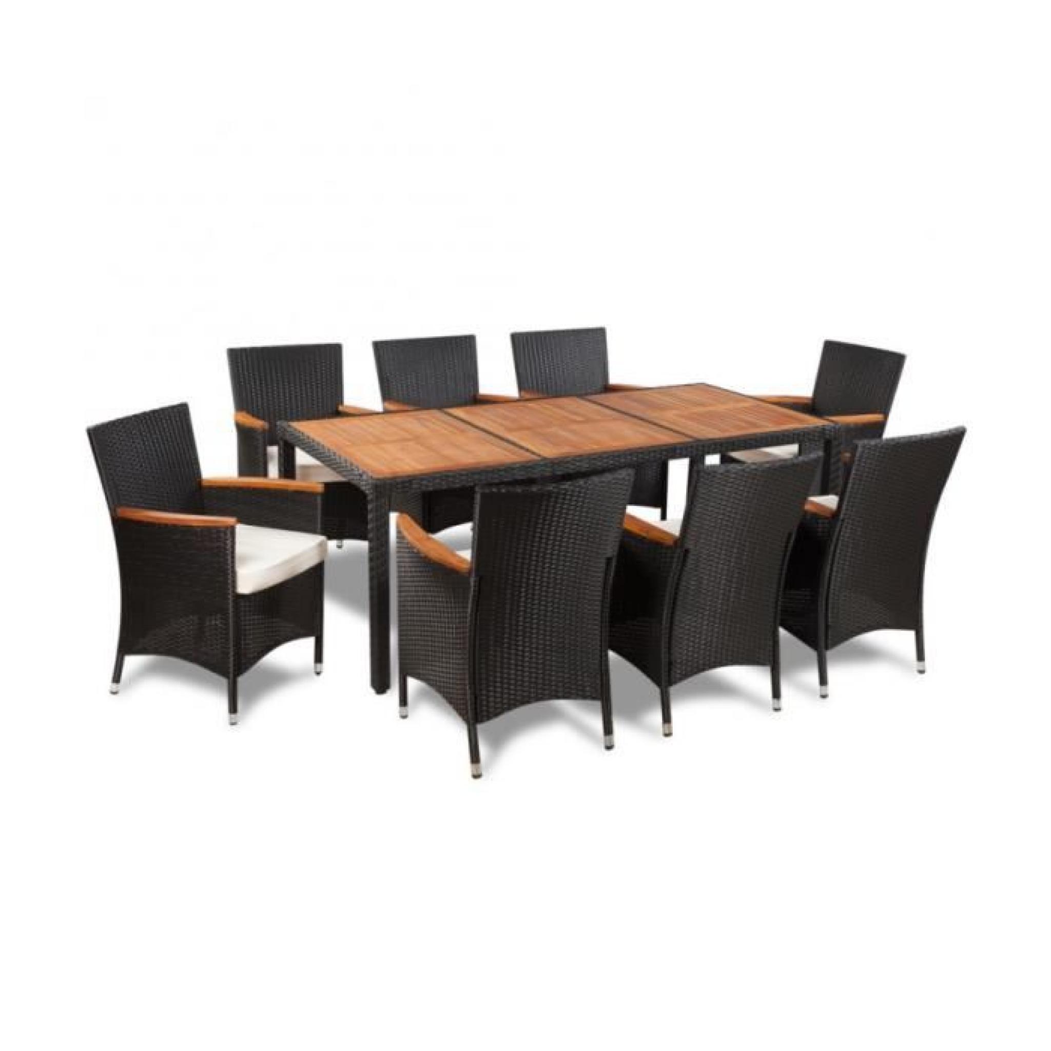Superbe Table à manger avec plateau en bois et 8 chaises en polyrotin  pas cher