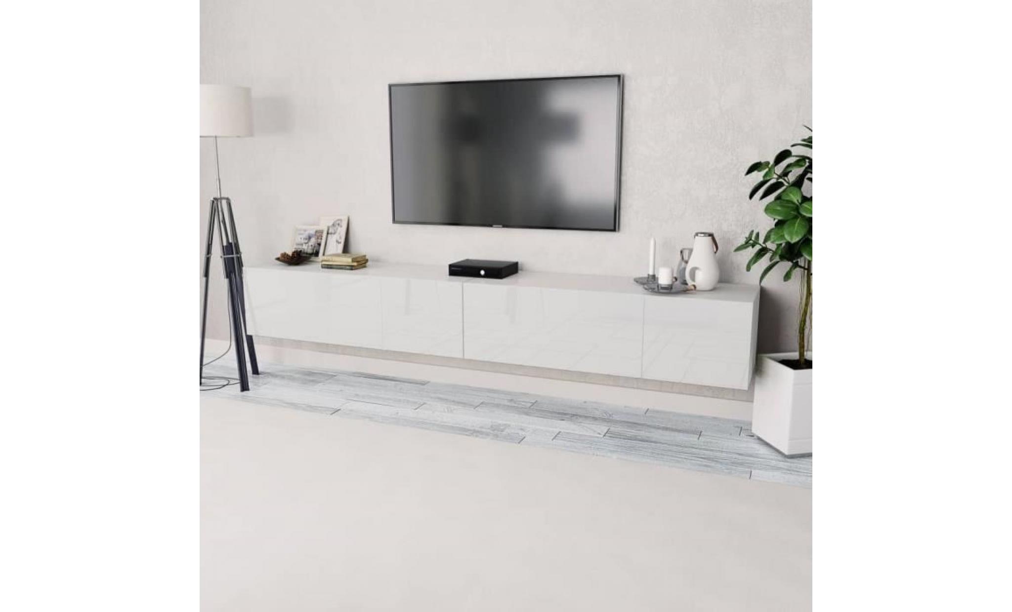 support tv meuble tv 2 pcs aggloméré 120 x 40 x 34 cm blanc brillant