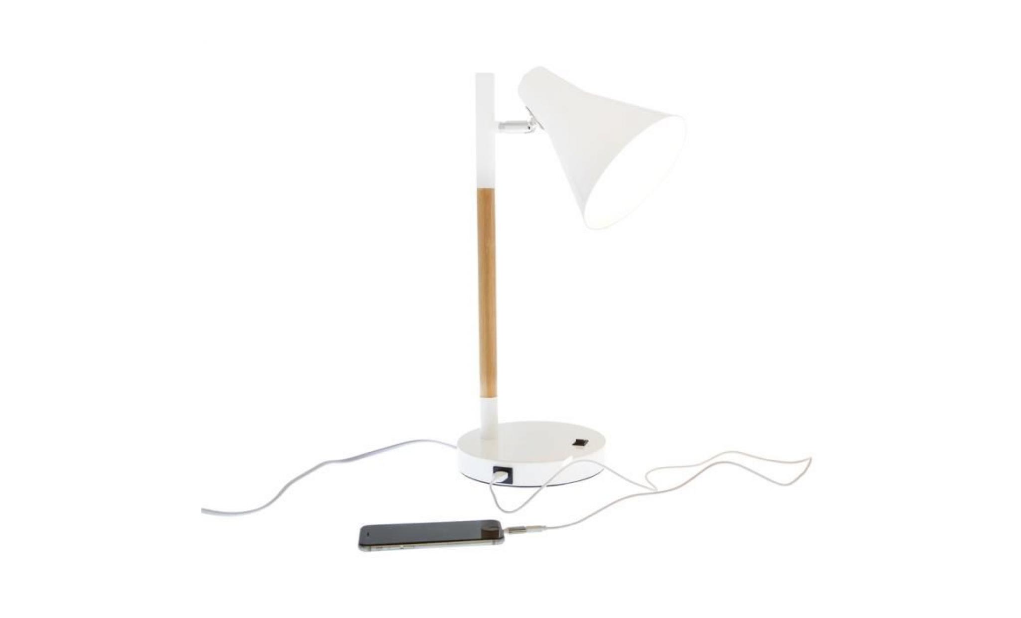 sweden lampe à poser Ø18xh46cm blanc avec prise usb pas cher