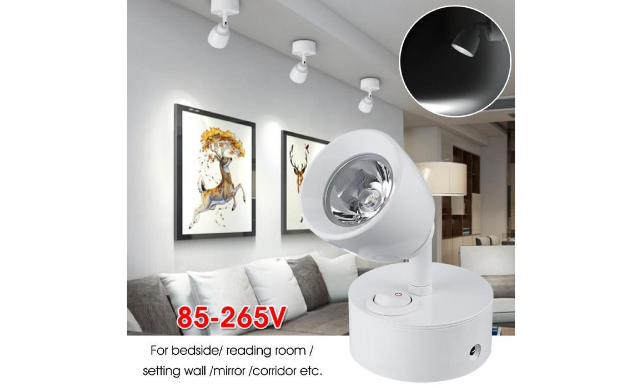 t4w 85 265v 3w led spotlight bedside reading plafond applique murale lampe réglable blanc (6000k)