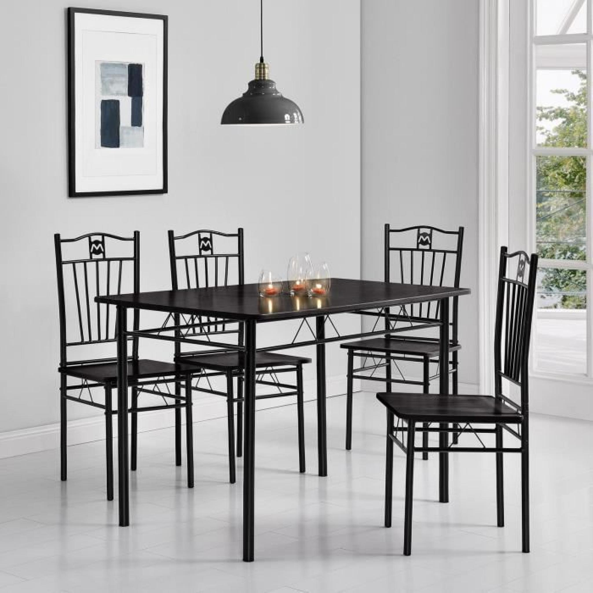 Table 110cm  en MDF noire avec 4 chaises