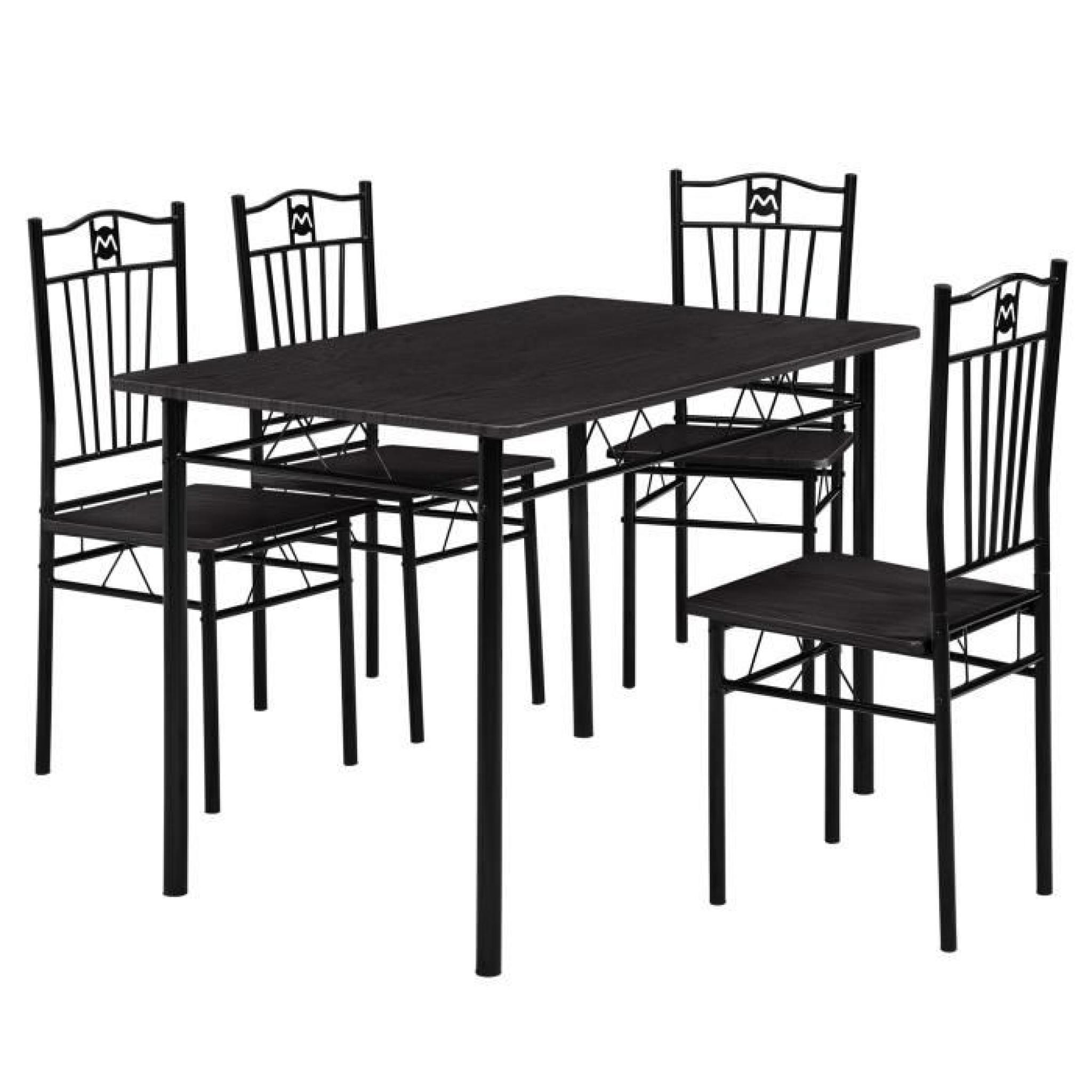 Table 110cm  en MDF noire avec 4 chaises pas cher