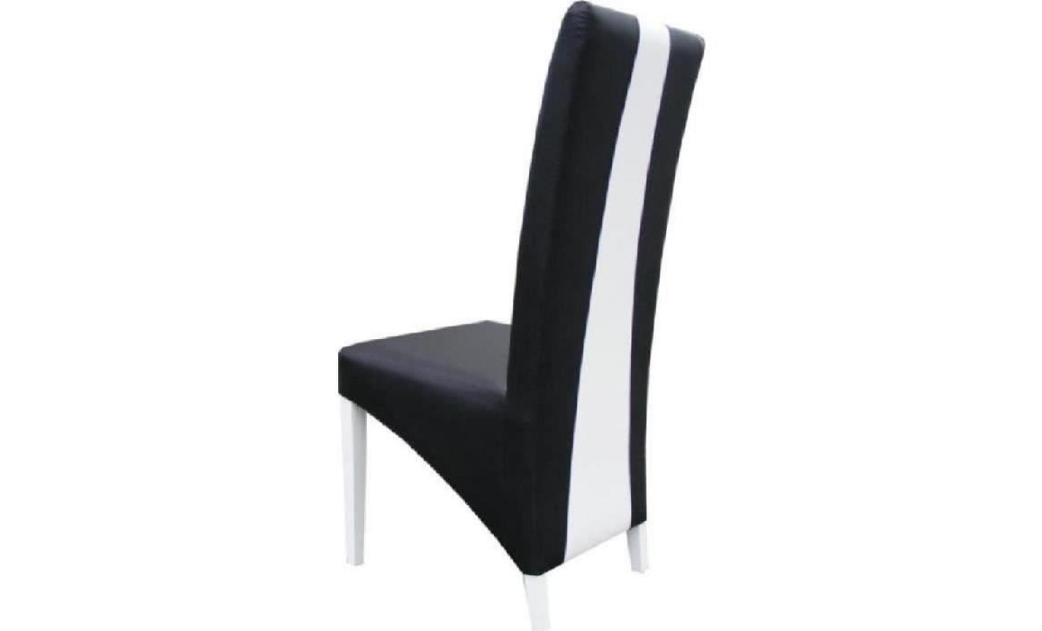 table 160 cm + 6 chaises lina. table pour salle à manger brillante noire et blanche avec 4 chaises simili cuir. design moderne pas cher