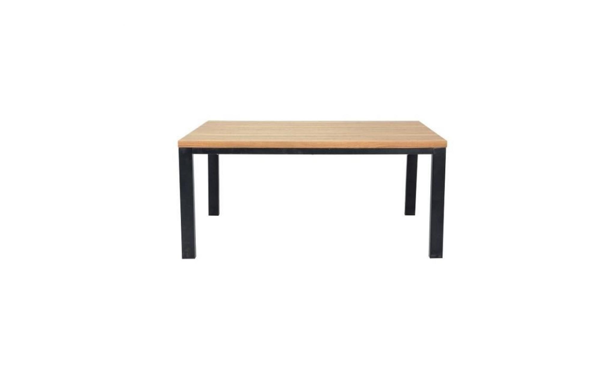 table 160 cm aaron   plateau mdf effet bois naturel et pieds en métal noir. bois & noir
