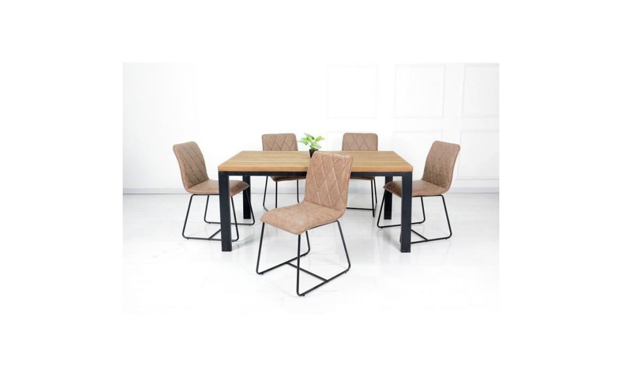 table 160 cm aaron   plateau mdf effet bois naturel et pieds en métal noir. bois & noir pas cher