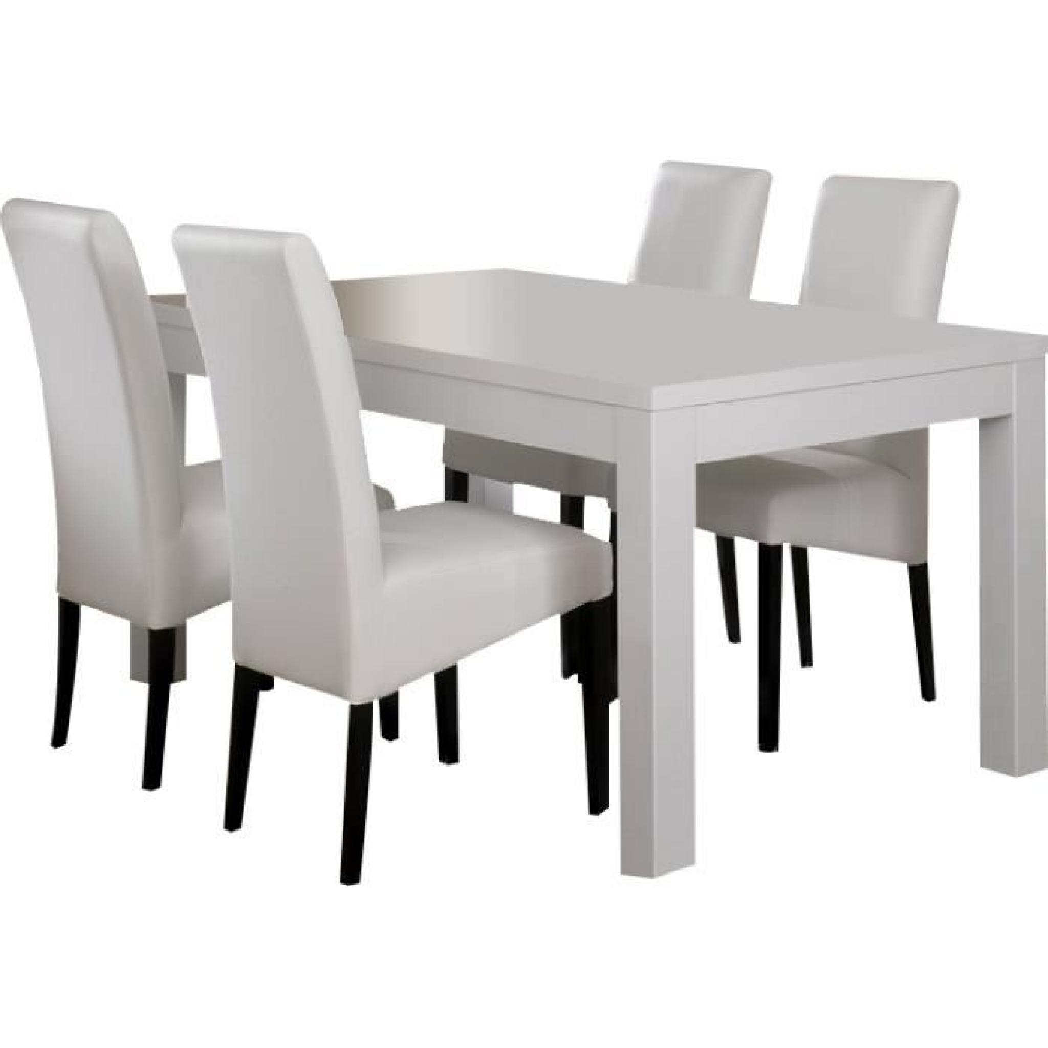 Table 160 cm blanc + 4 chaises coloris blanc et noir