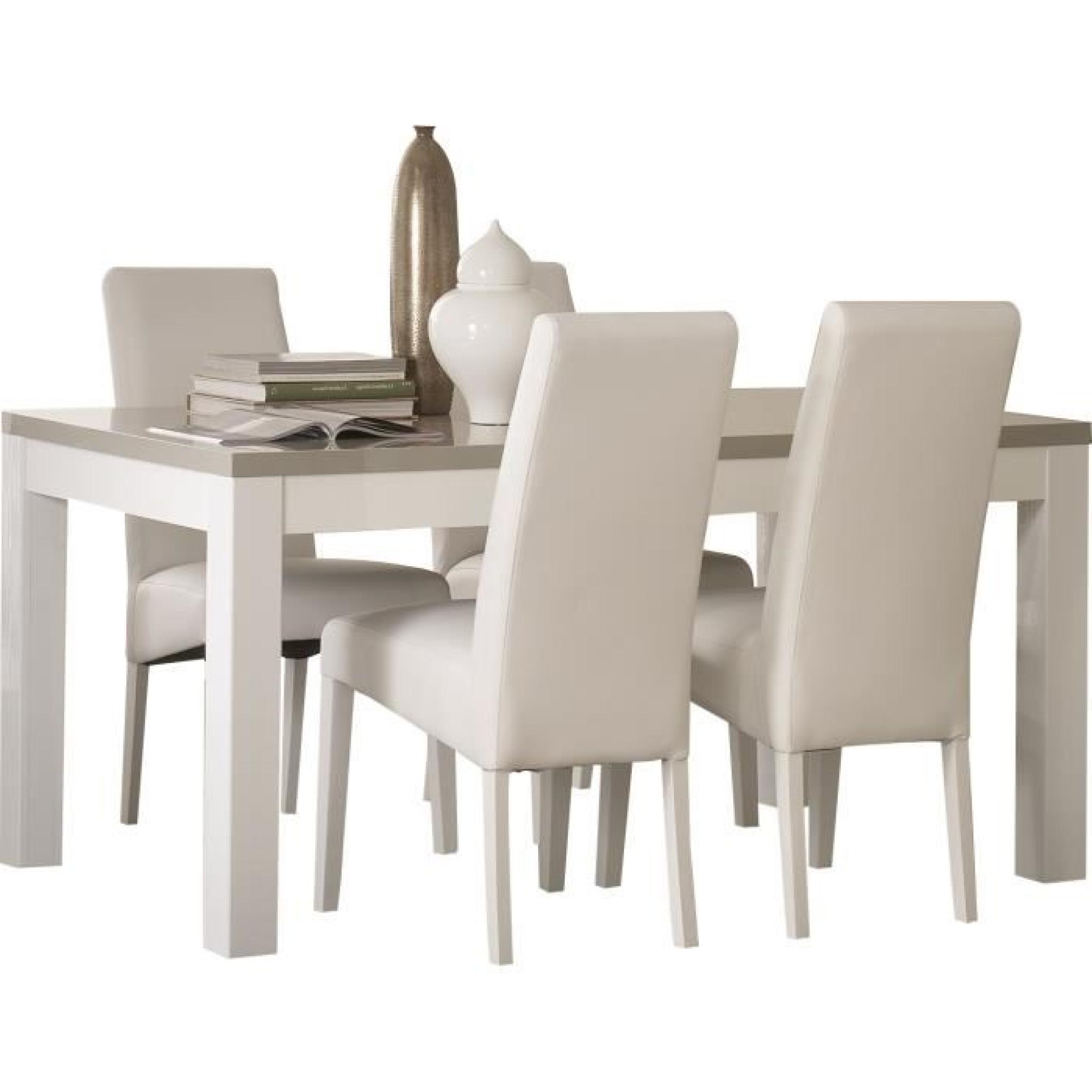 Table 190 cm blanc et gris + 4 chaises coloris blanc