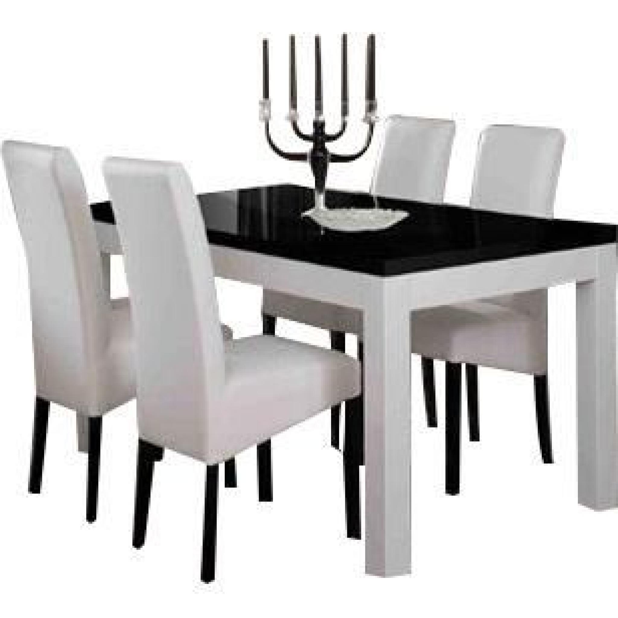 Table 190 cm blanc et noir + 4 chaises coloris blanc et noir