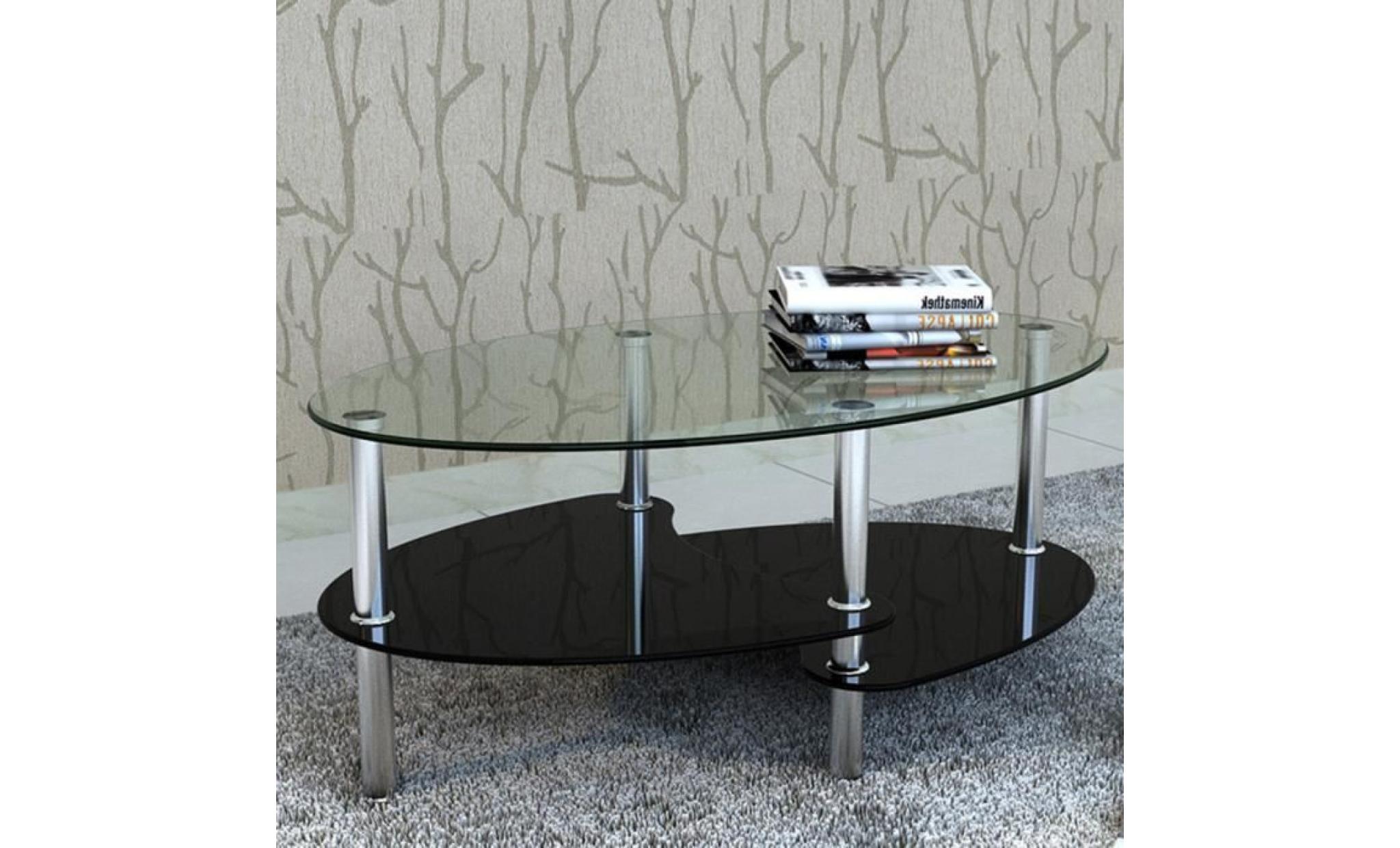 table à café / table basse à 3 couches de salon chambre ou bureau en verre trempé + cadre en métal noire barcelone 90 x 45 x 43 cm