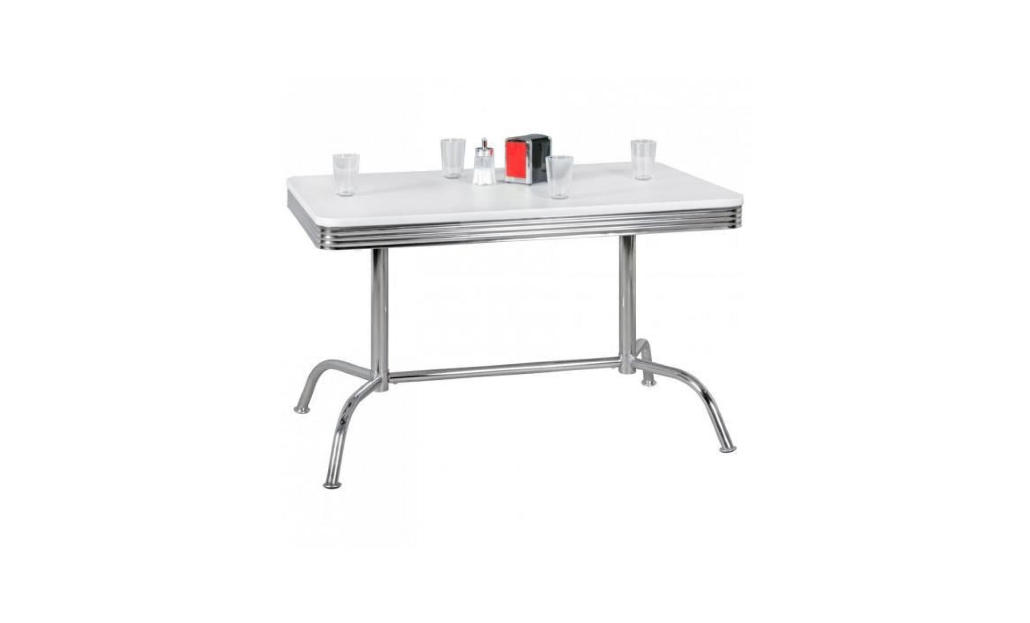 table à manger 120 cm design vintage des années 50 en bois mdf et aluminium coloris blanc et chromé