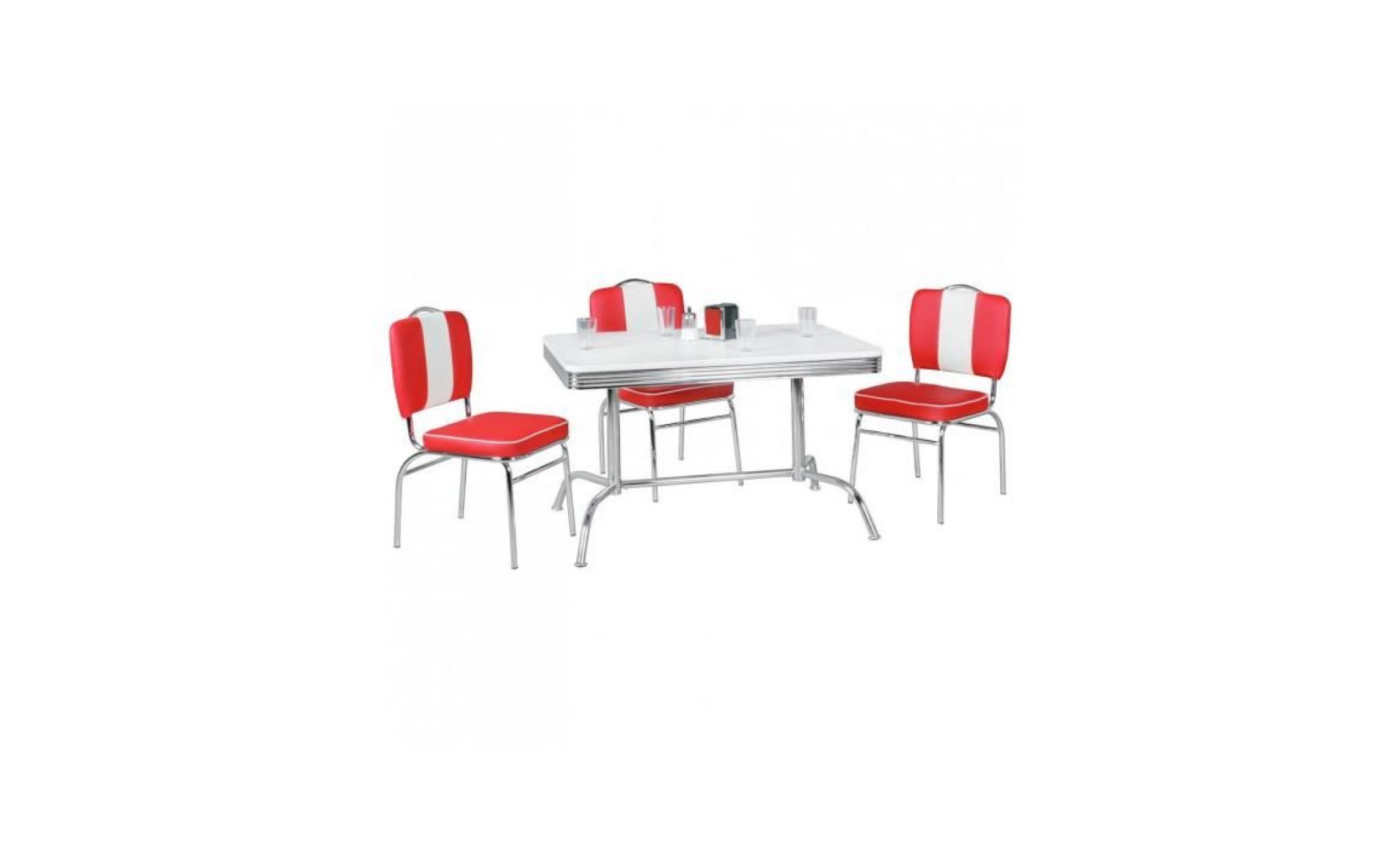 table à manger 120 cm design vintage des années 50 en bois mdf et aluminium coloris blanc et chromé pas cher