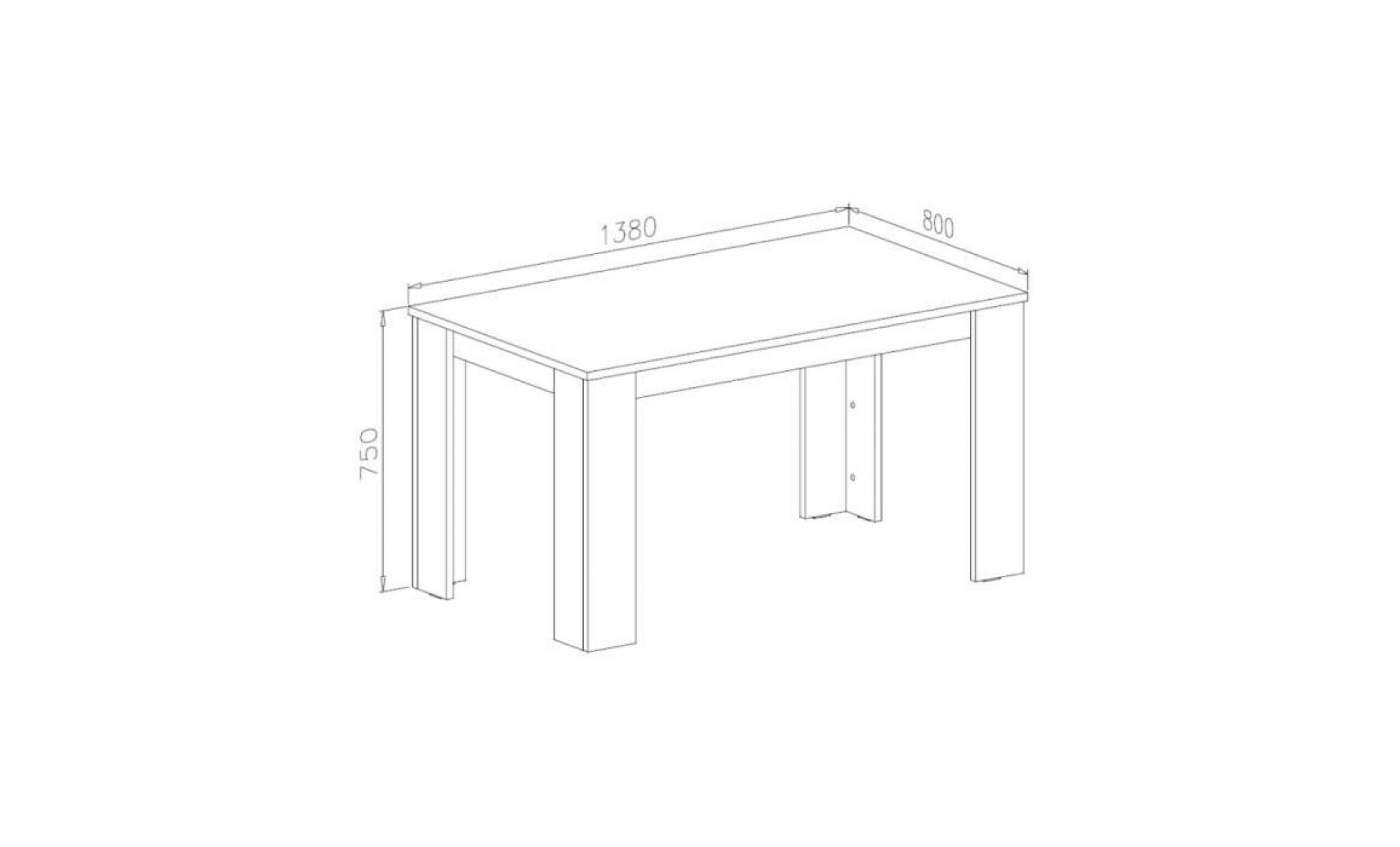 table à manger 140 cm, couleur chêne clair, mesures : 80 largeur x 138 longueur 75 cm hauteur 75 cm pas cher