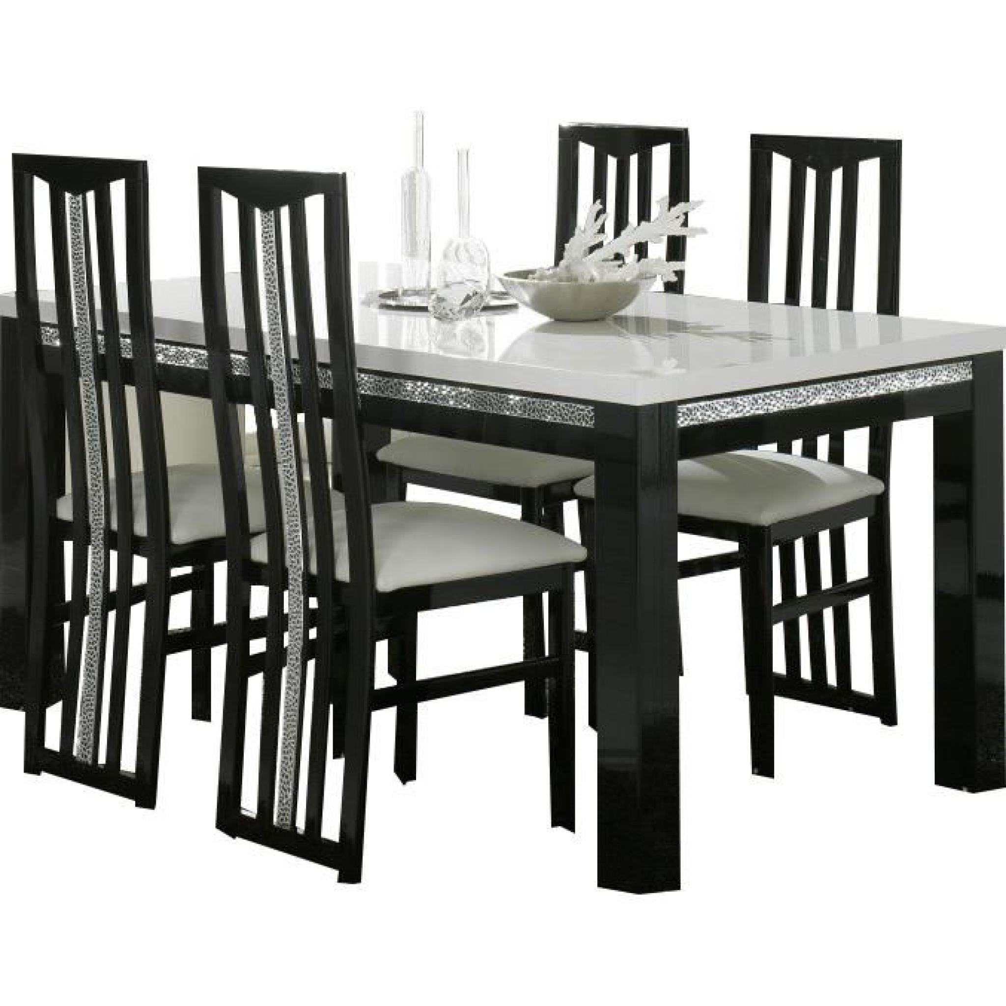Table à manger 160cm + 4 chaises noires et blanches