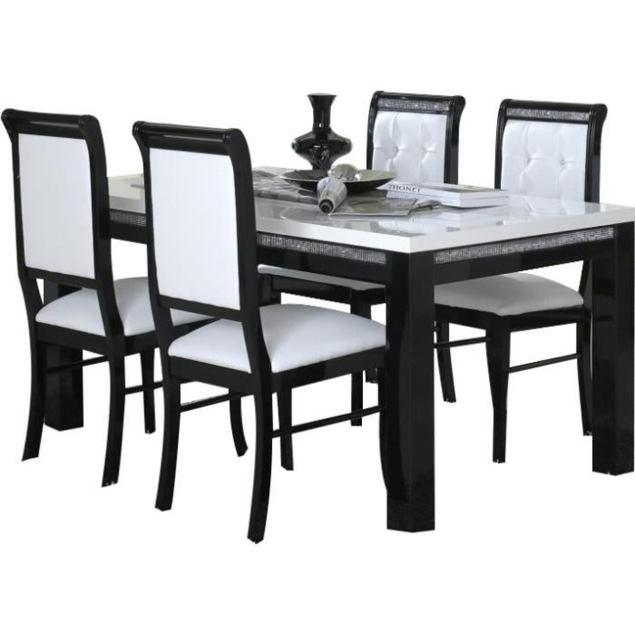 Table à manger 190 cm + 4 chaises design noir et blanc