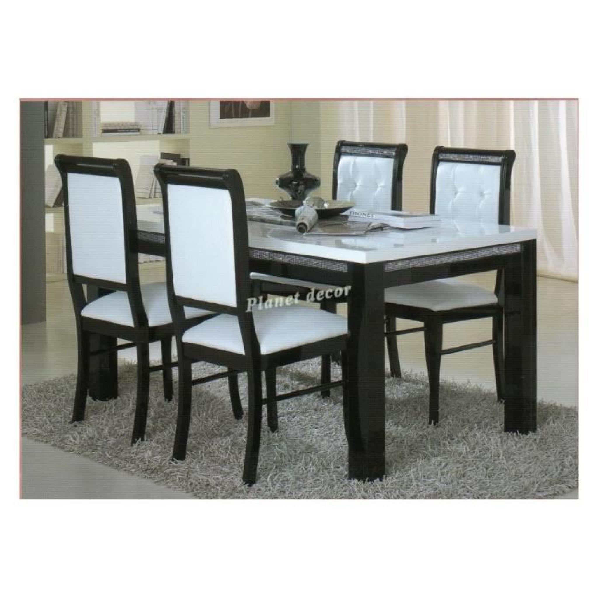 Table à manger 190 cm + 4 chaises ultra design noir et blanc modele Prestige