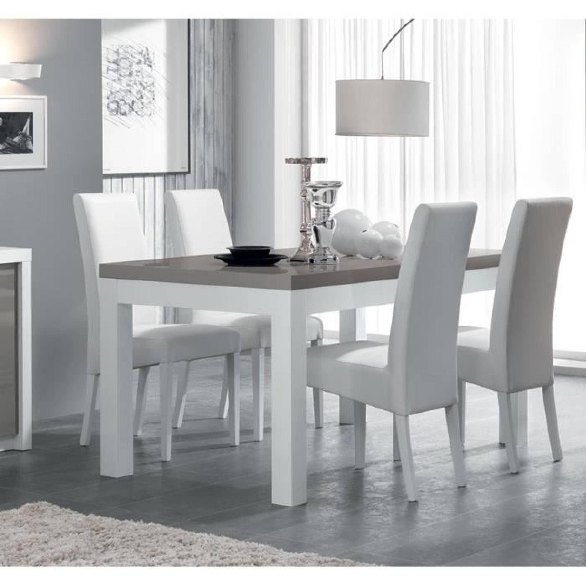 Table à manger blanc et gris laqué design LYDIA L 160 cm