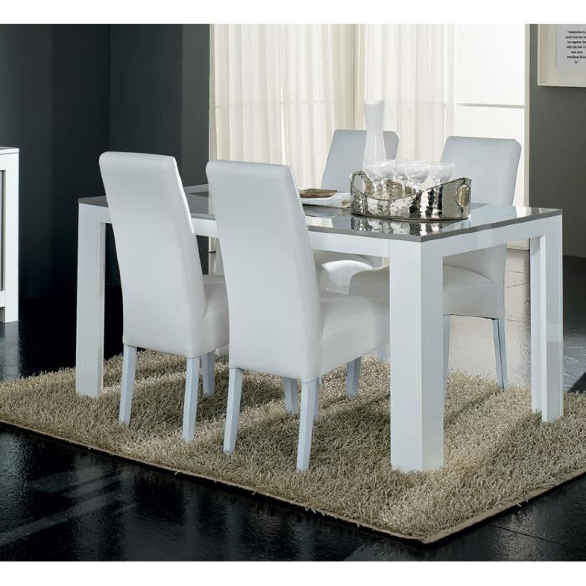 Table à manger blanc et gris laqué design MARIELA Table 160 cm