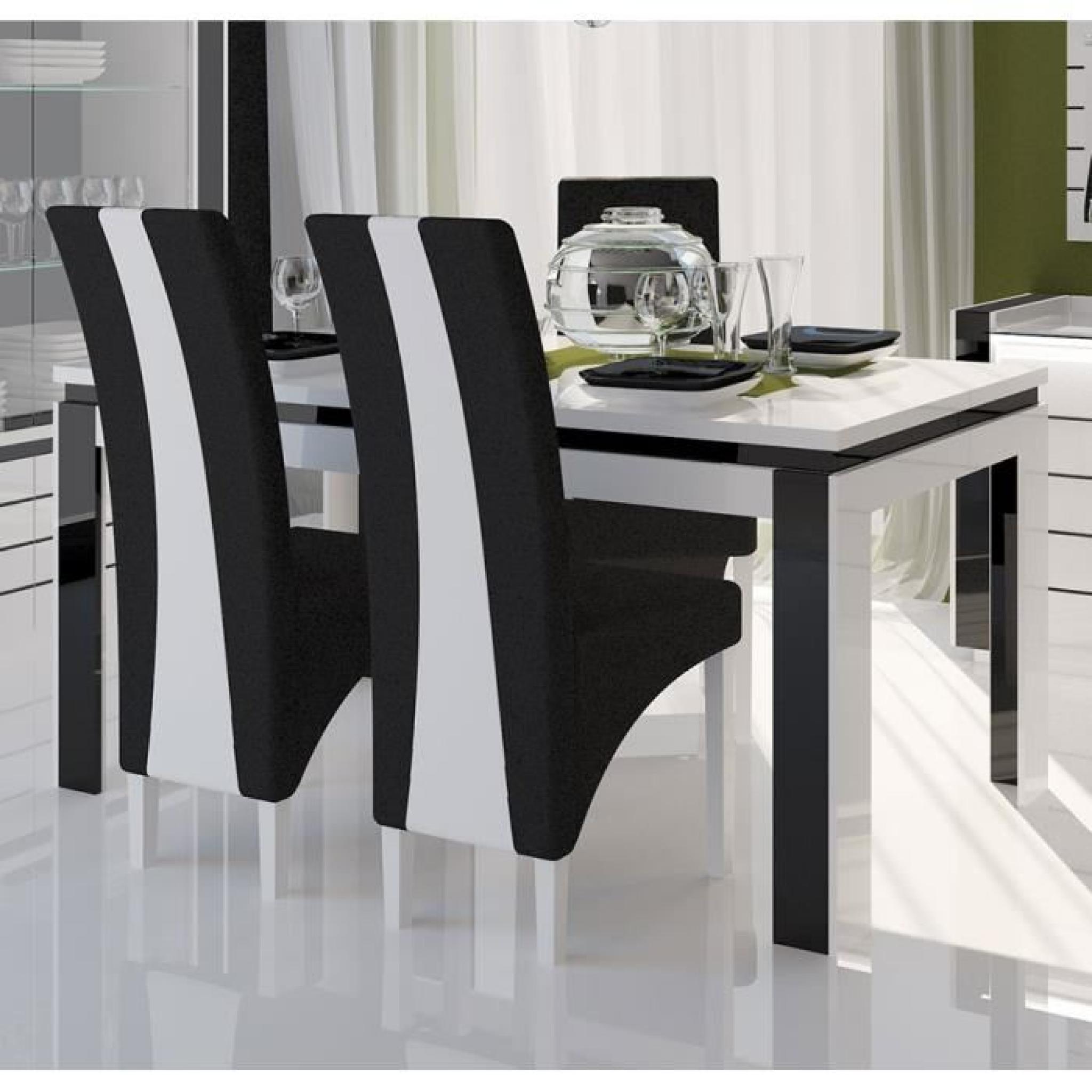Table à manger blanc et noir laqué ERICA Table 160 cm