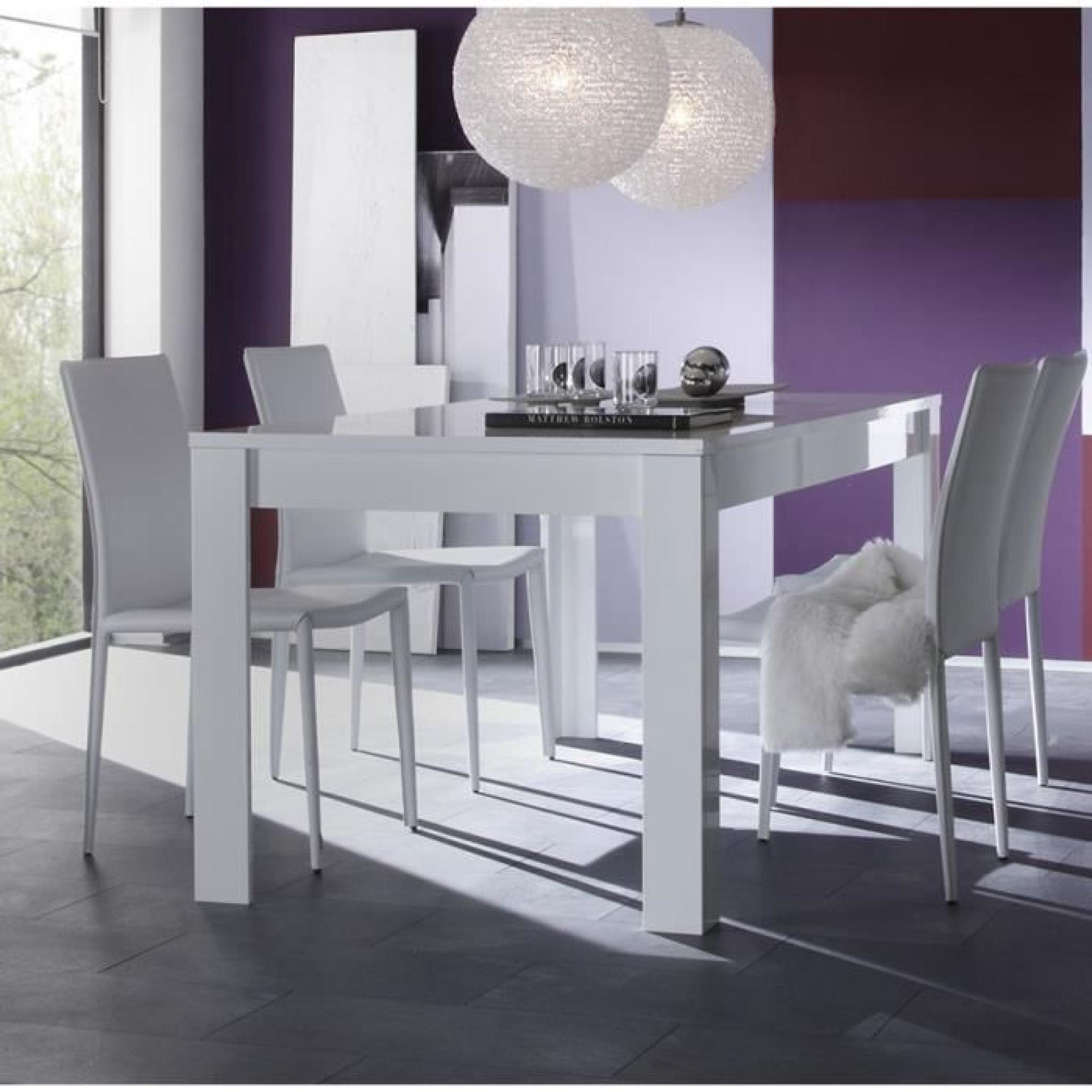 Table à manger blanc laqué design ESMERALDA Table 180 cm rallonge 40 cm
