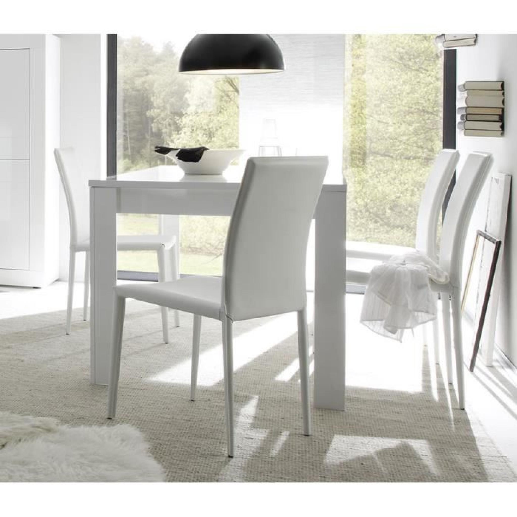 Table à manger blanc laqué design FELINO Table 160 cm rallonge 48 cm