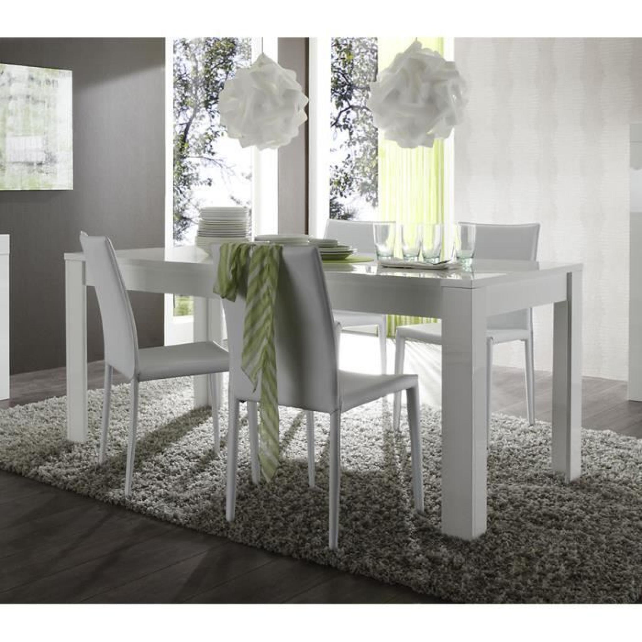 Table à manger blanc laqué design PIETRA Table 160 cm rallonge 40 cm