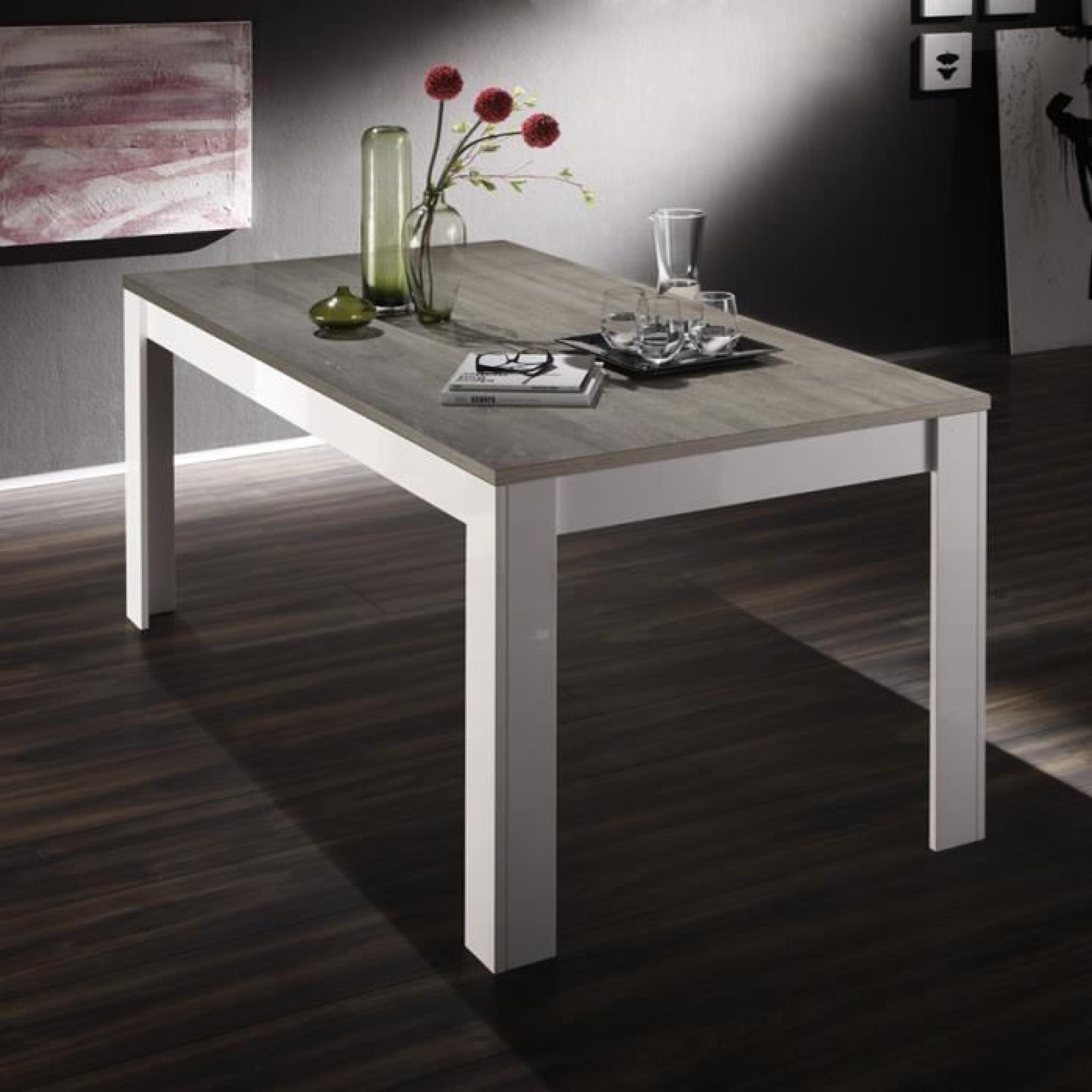 Table à manger blanc laqué et bois gris moderne ESMERALDA 2 L 160 cm