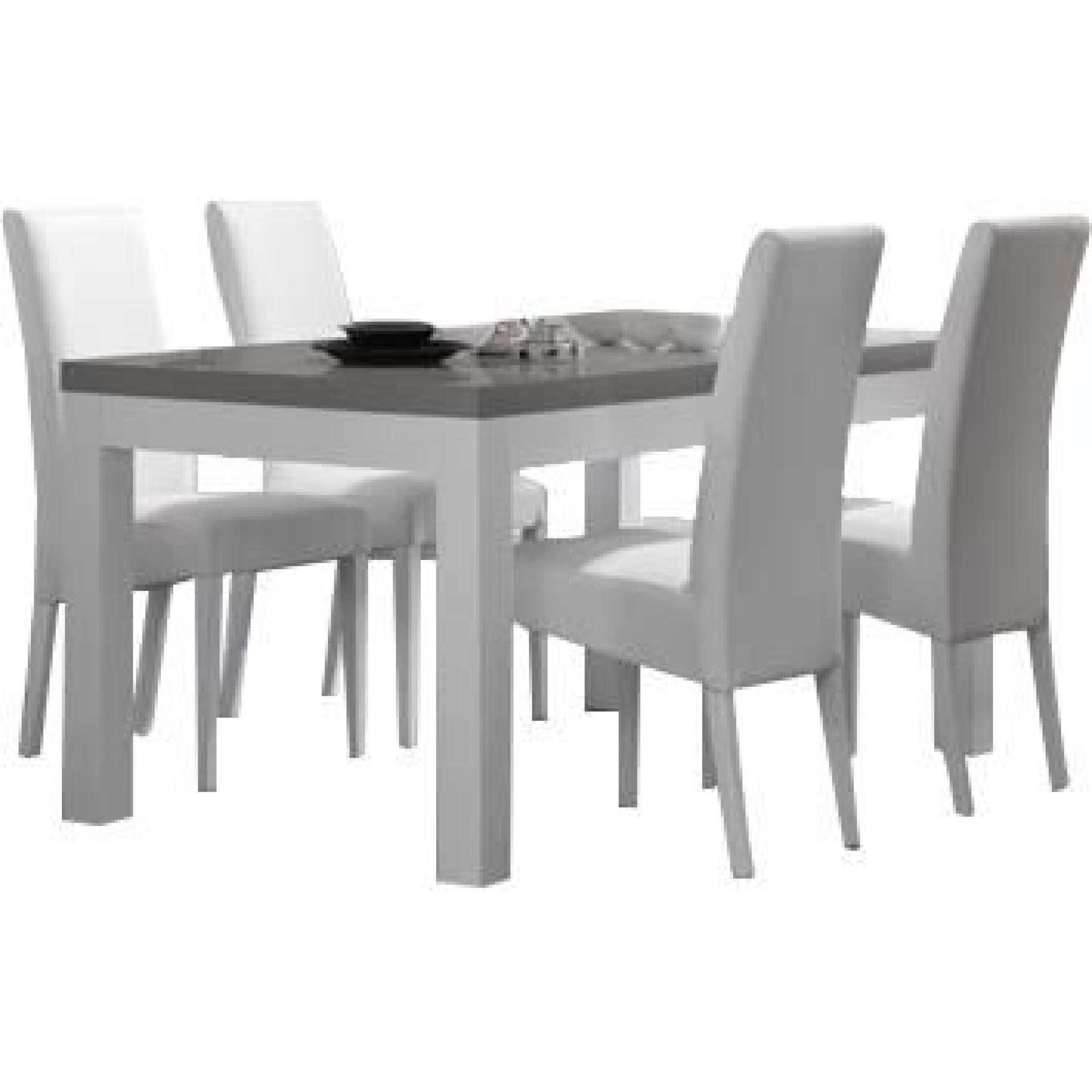 Table à manger blanche et grise 160 cm + 4 chaises blanches