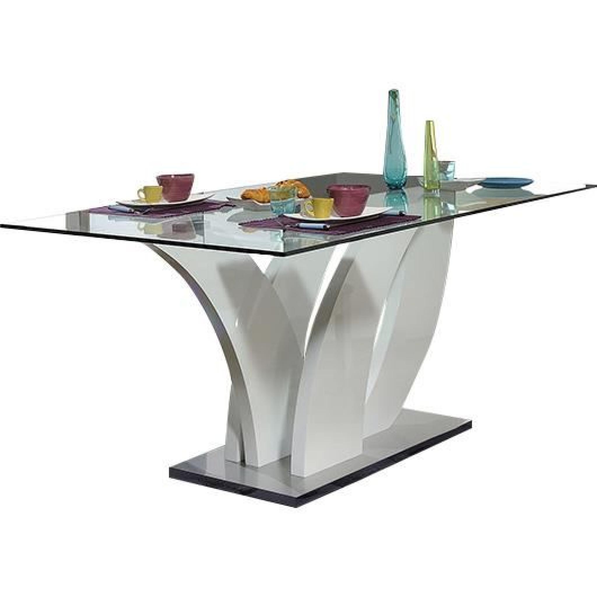 Table à manger coloris blanc avec plateau en verre