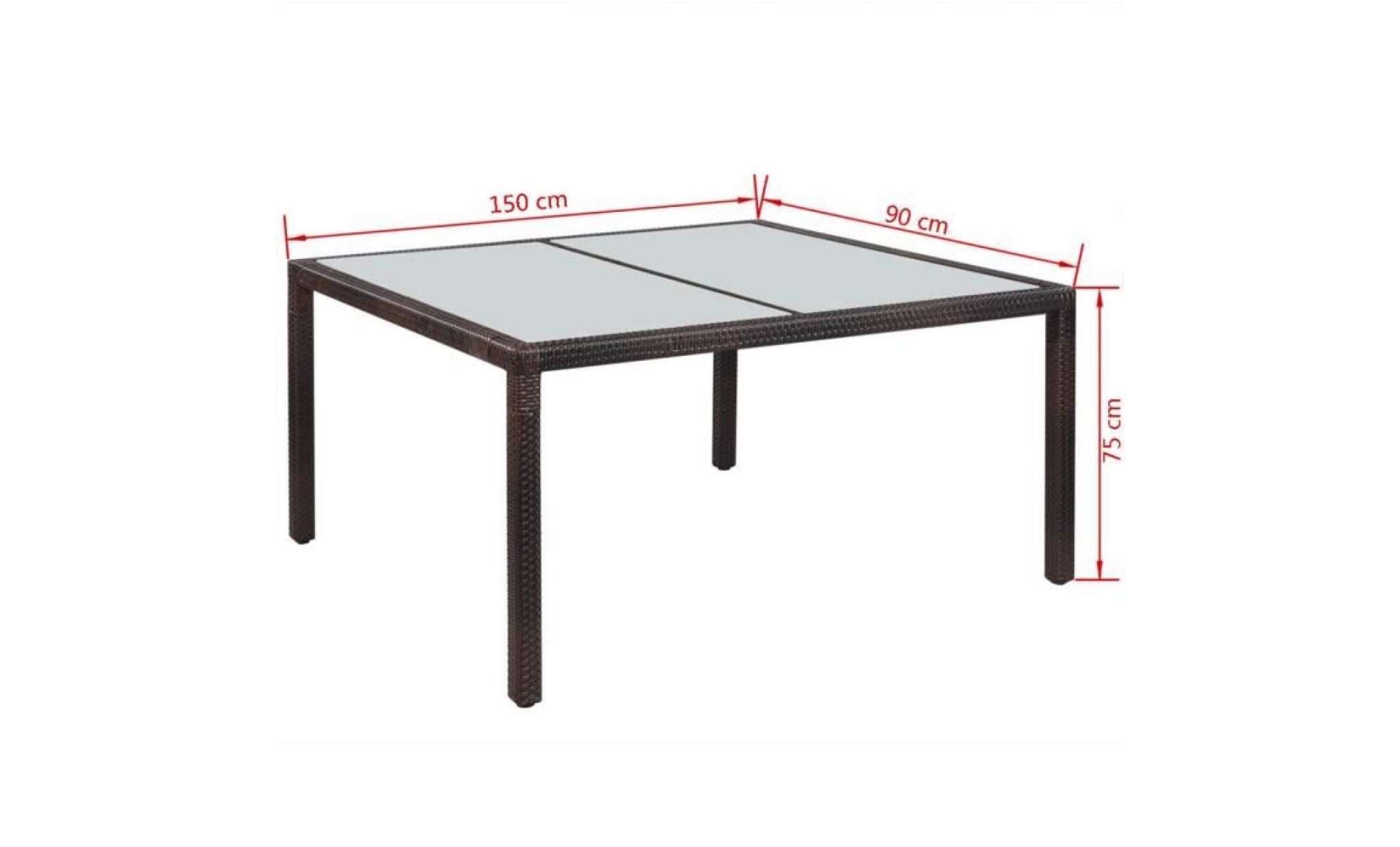table à manger de jardin résine tressée 150x90x75 cm marron pas cher