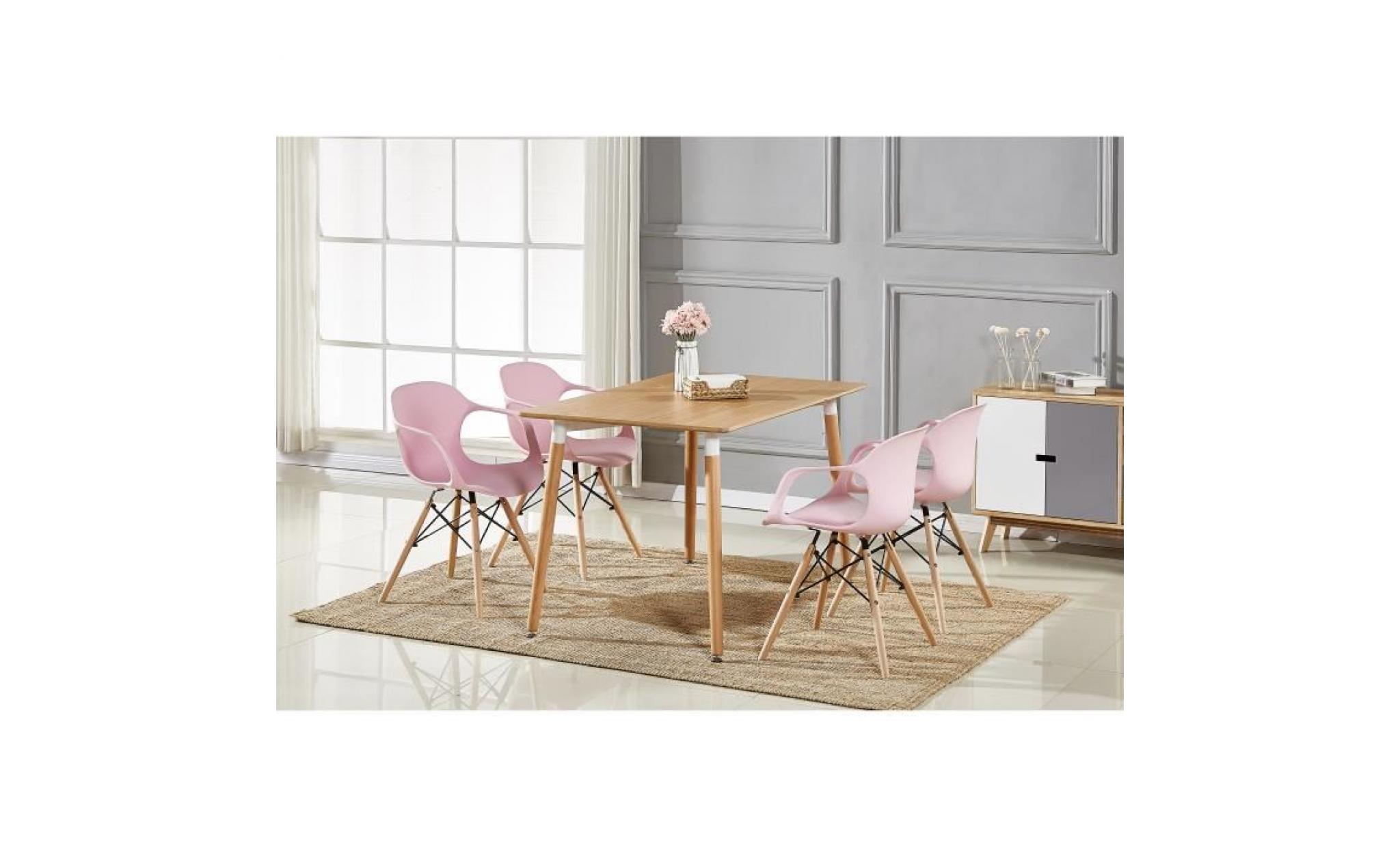 table à manger effet chêne + 4 chaises modernes roses   salle à manger, salon, cuisine   design contemporain   alecia halo